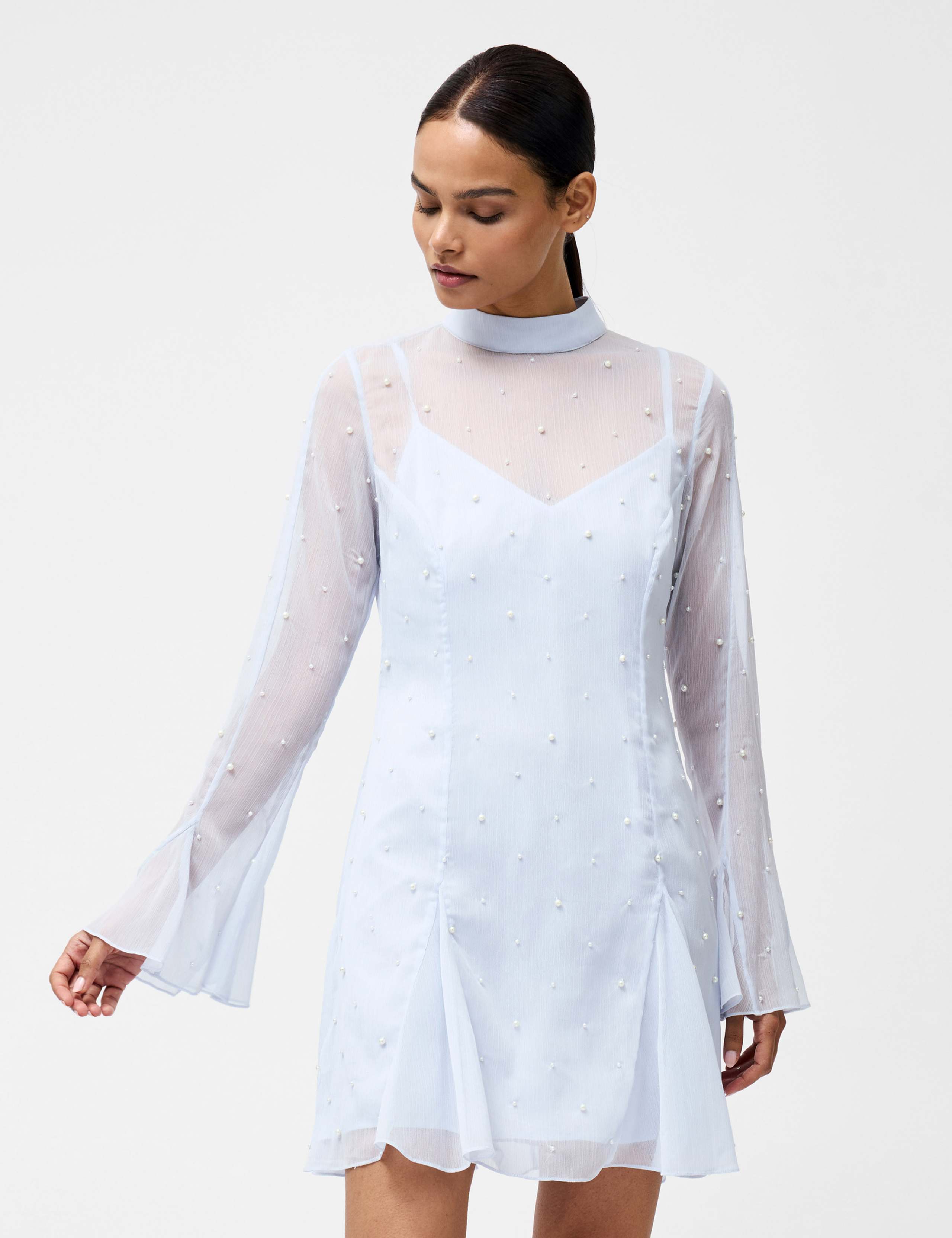 Chiffon Embellished High Neck Mini Dress 3 of 3