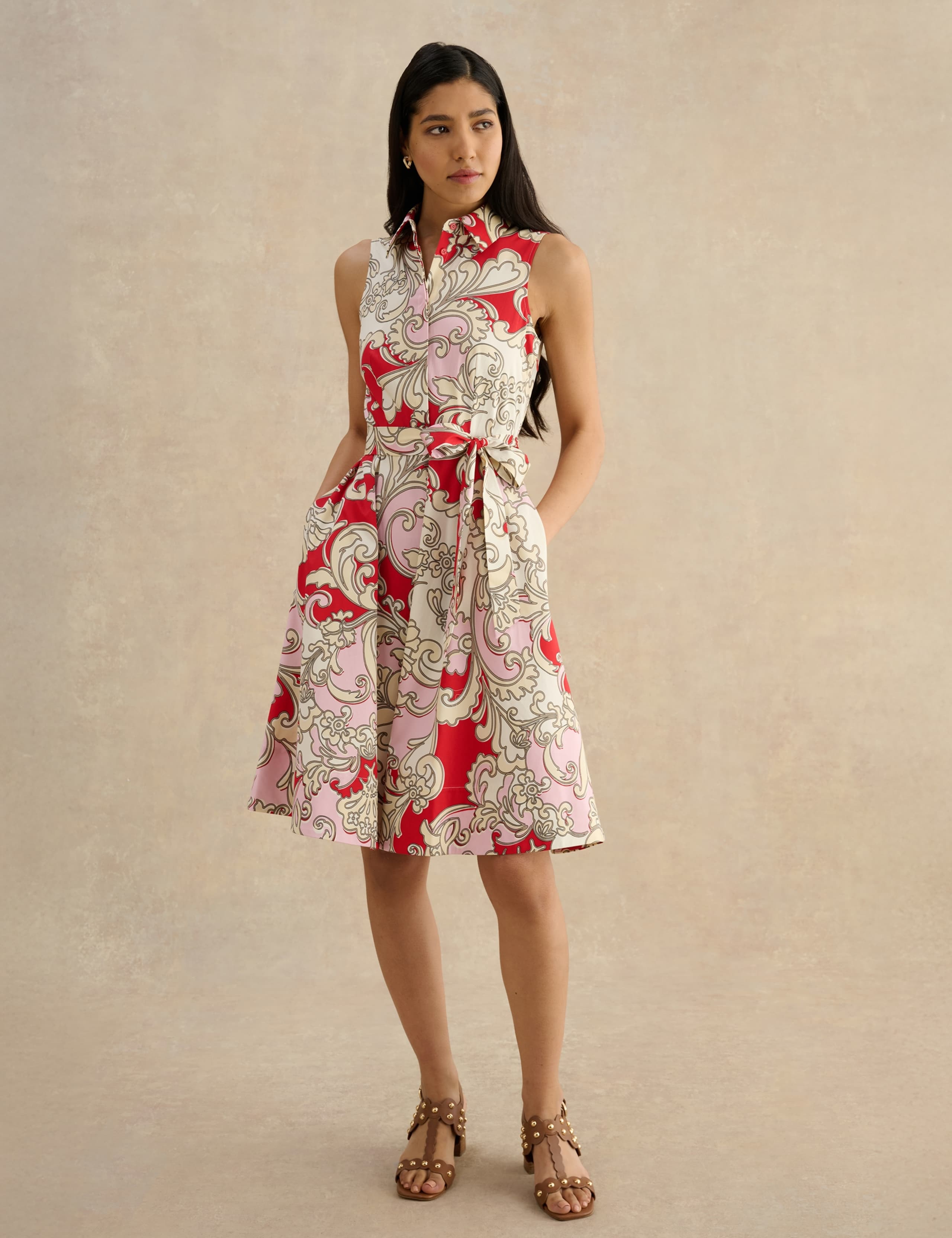 Cotton Rich Paisley Belted Skater Dress 1 of 5
