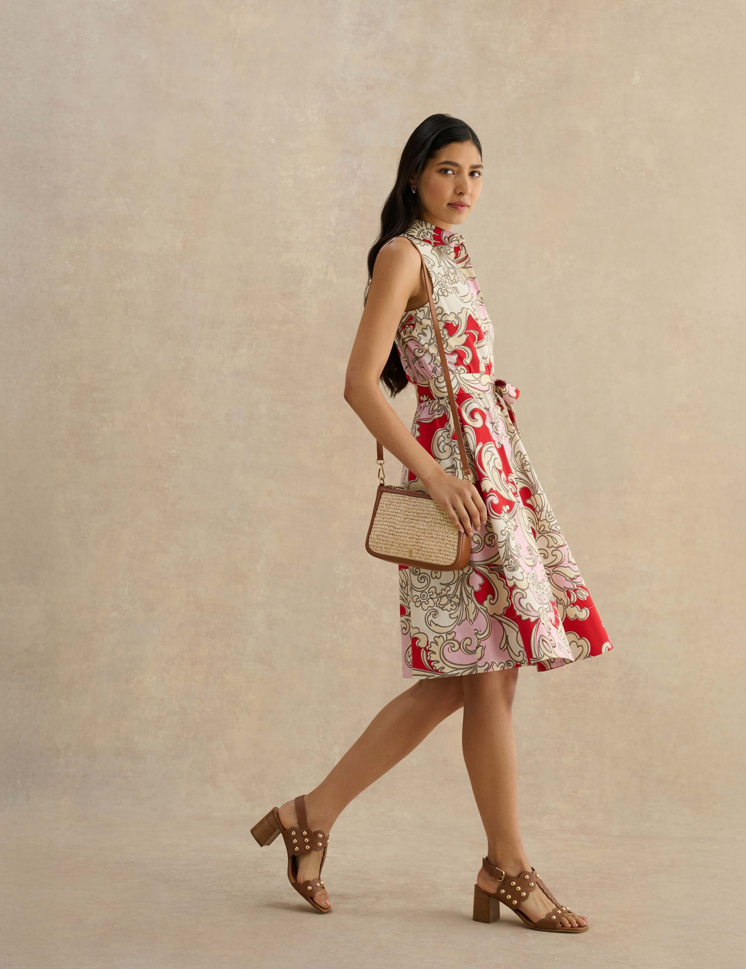 Cotton Rich Paisley Belted Skater Dress 3 of 5