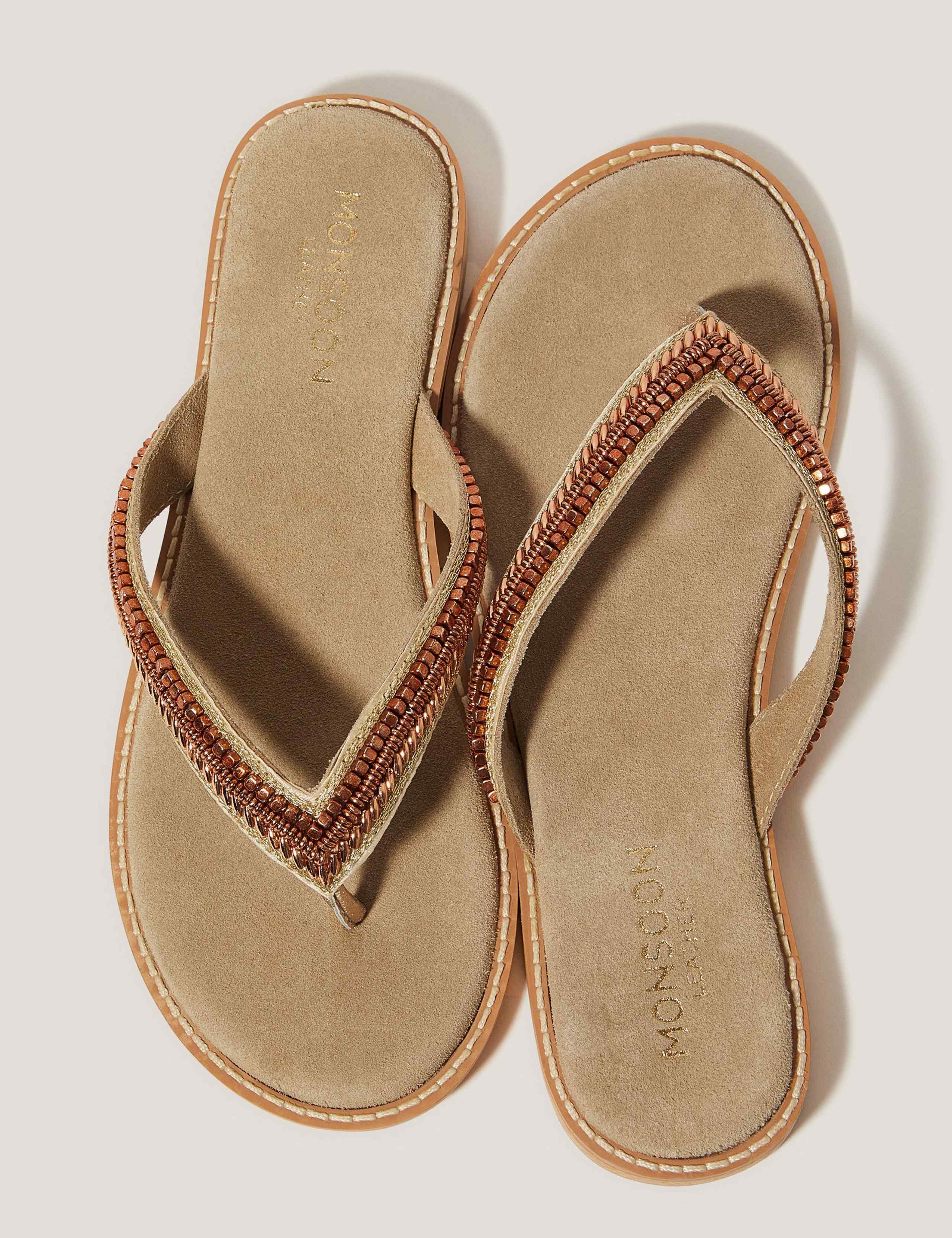 Suede Beaded Flip Flops 2 of 3