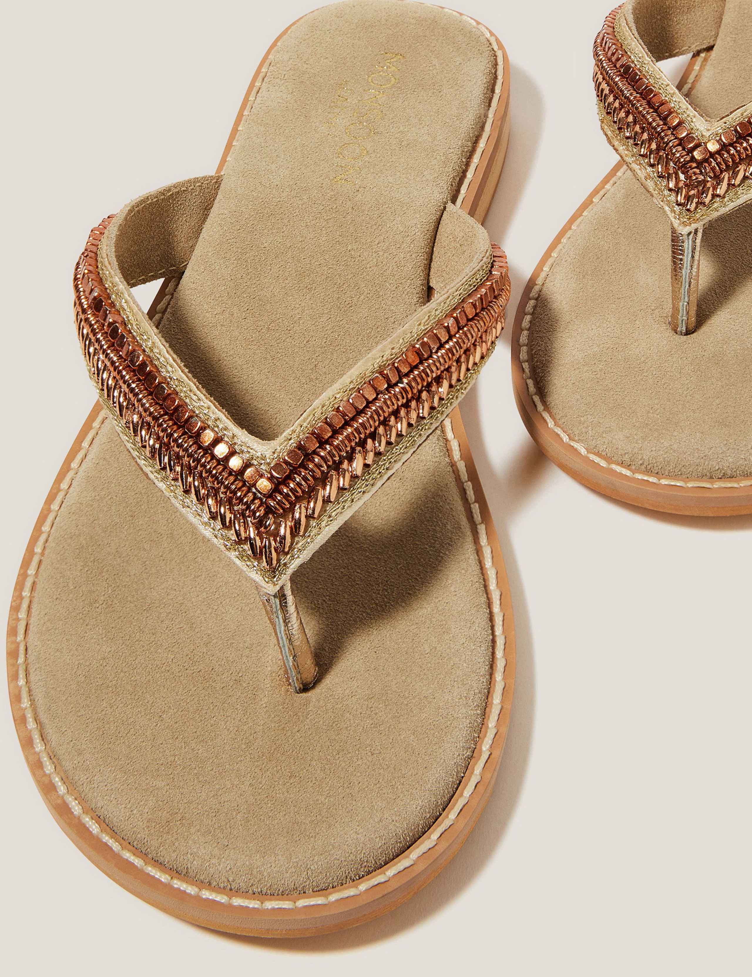 Suede Beaded Flip Flops 3 of 3