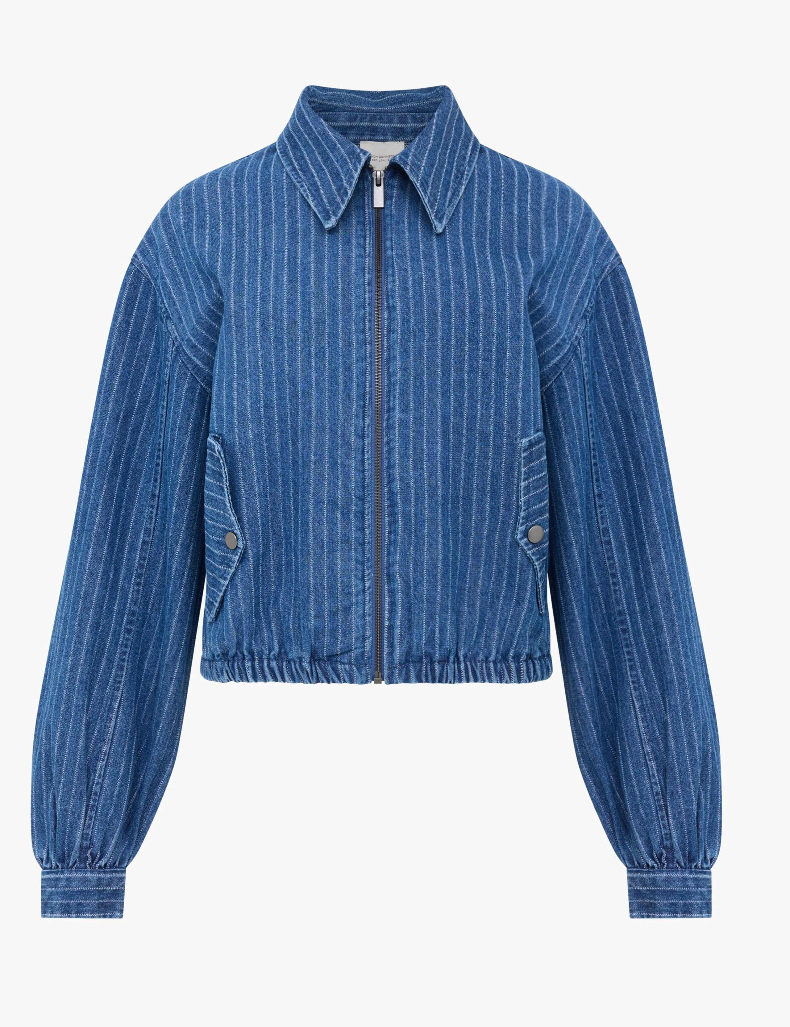 Denim Pinstriped Bomber Jacket 2 of 6