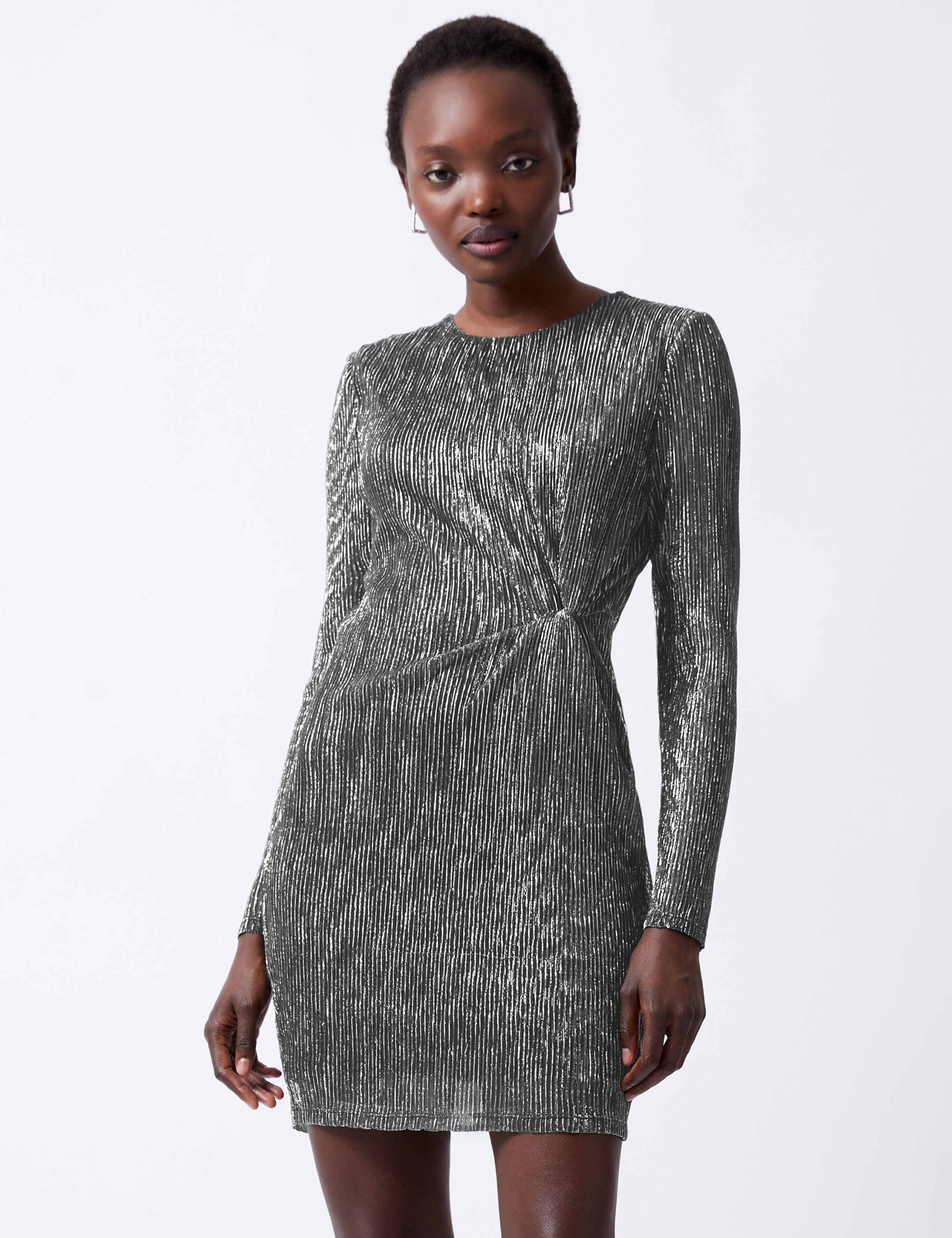 Plisse Sparkly Round Neck Mini Bodycon Dress 3 of 3