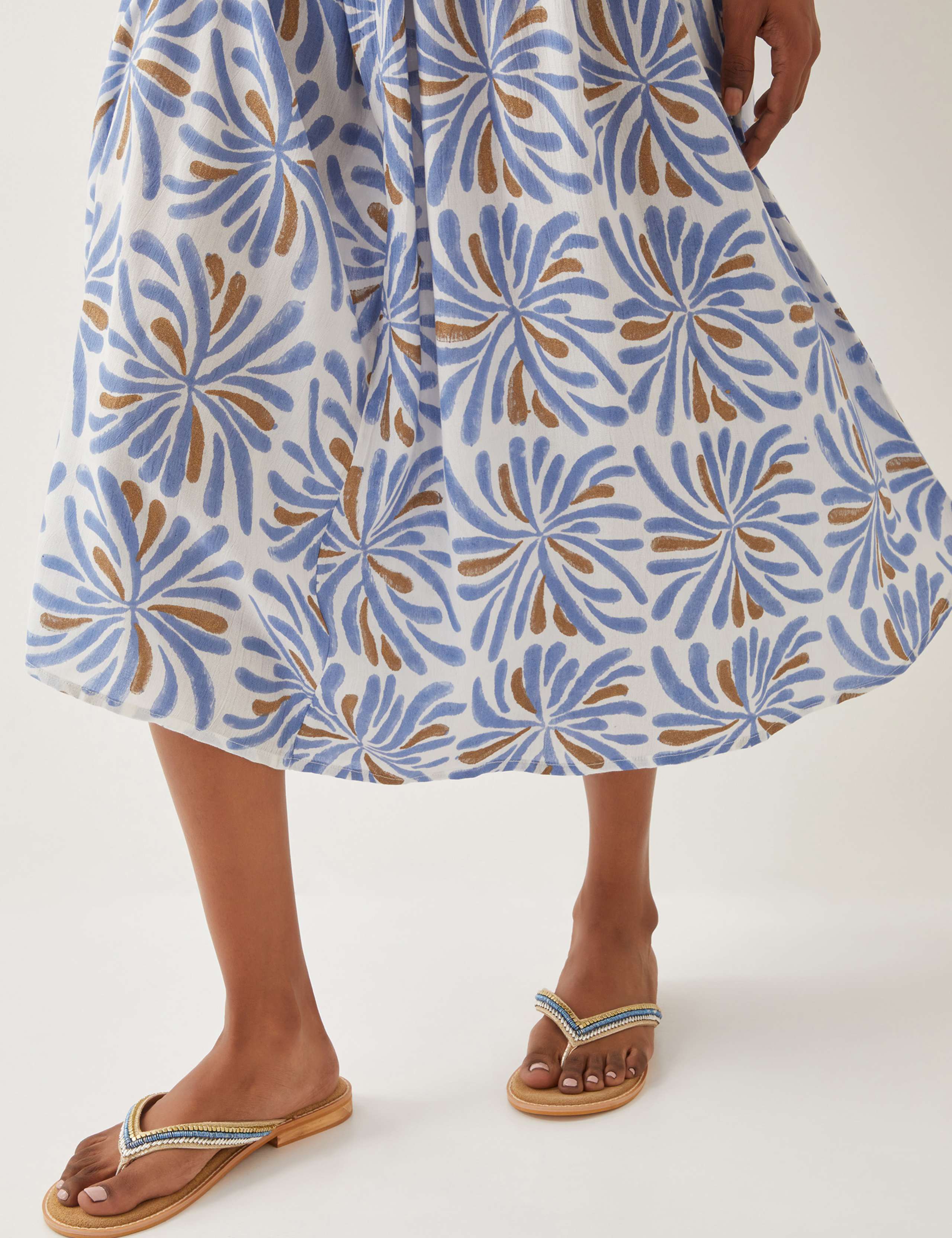 Textured Woodblock V-Neck Midi Skater Dress 3 of 4