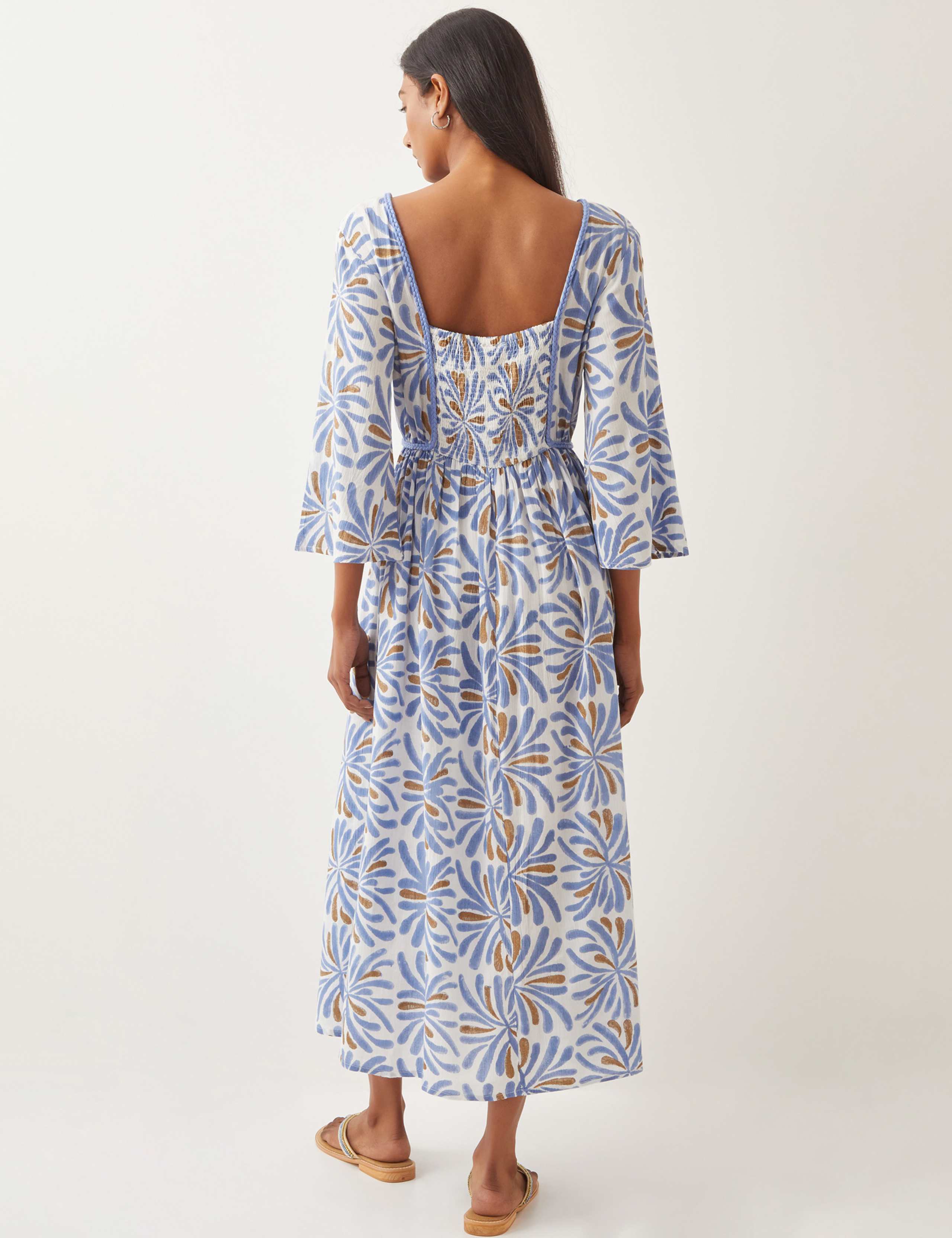 Textured Woodblock V-Neck Midi Skater Dress 4 of 4