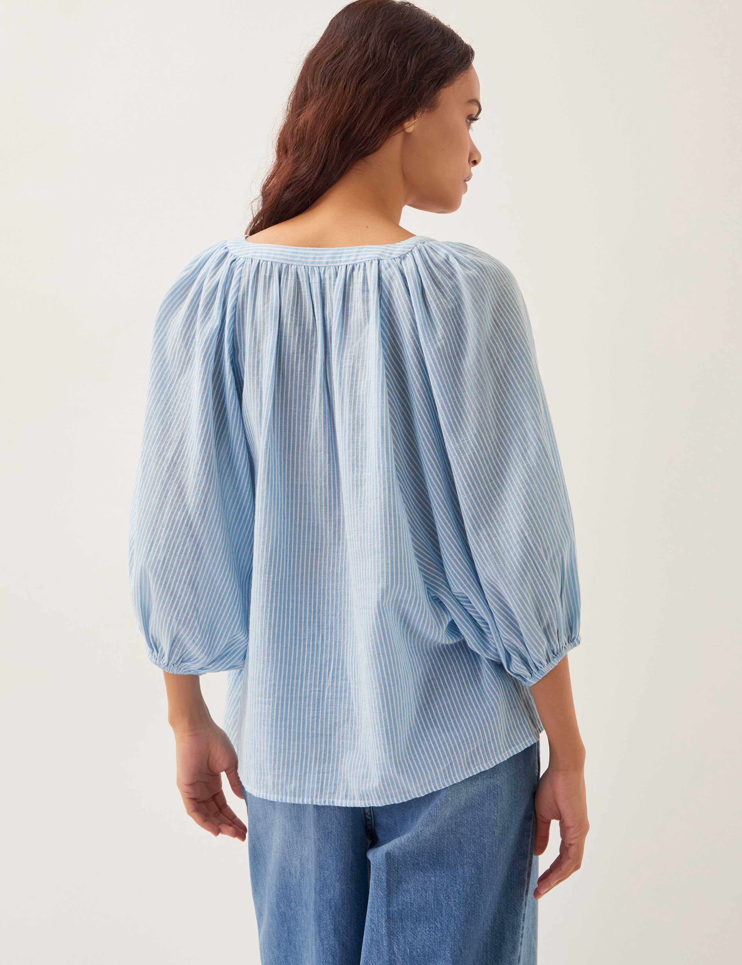 Pure Cotton Striped V-Neck Blouse 2 of 4
