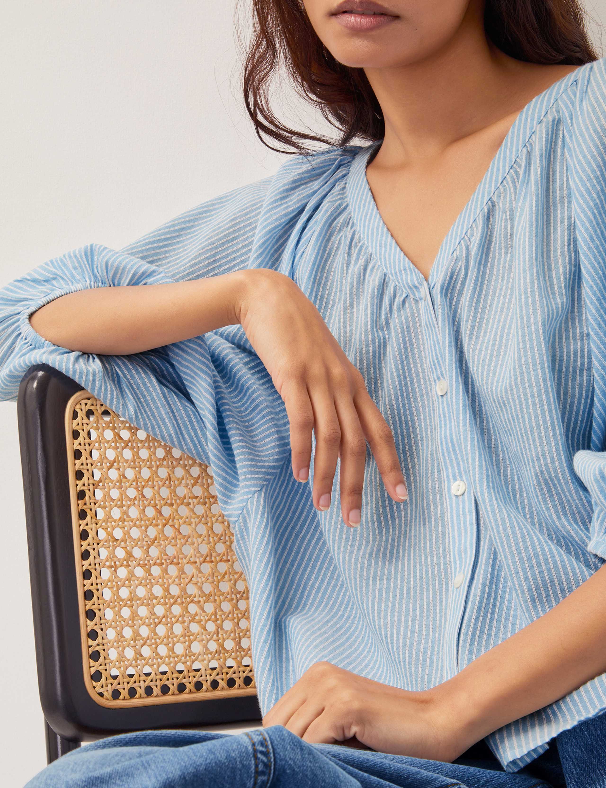 Pure Cotton Striped V-Neck Blouse 4 of 4