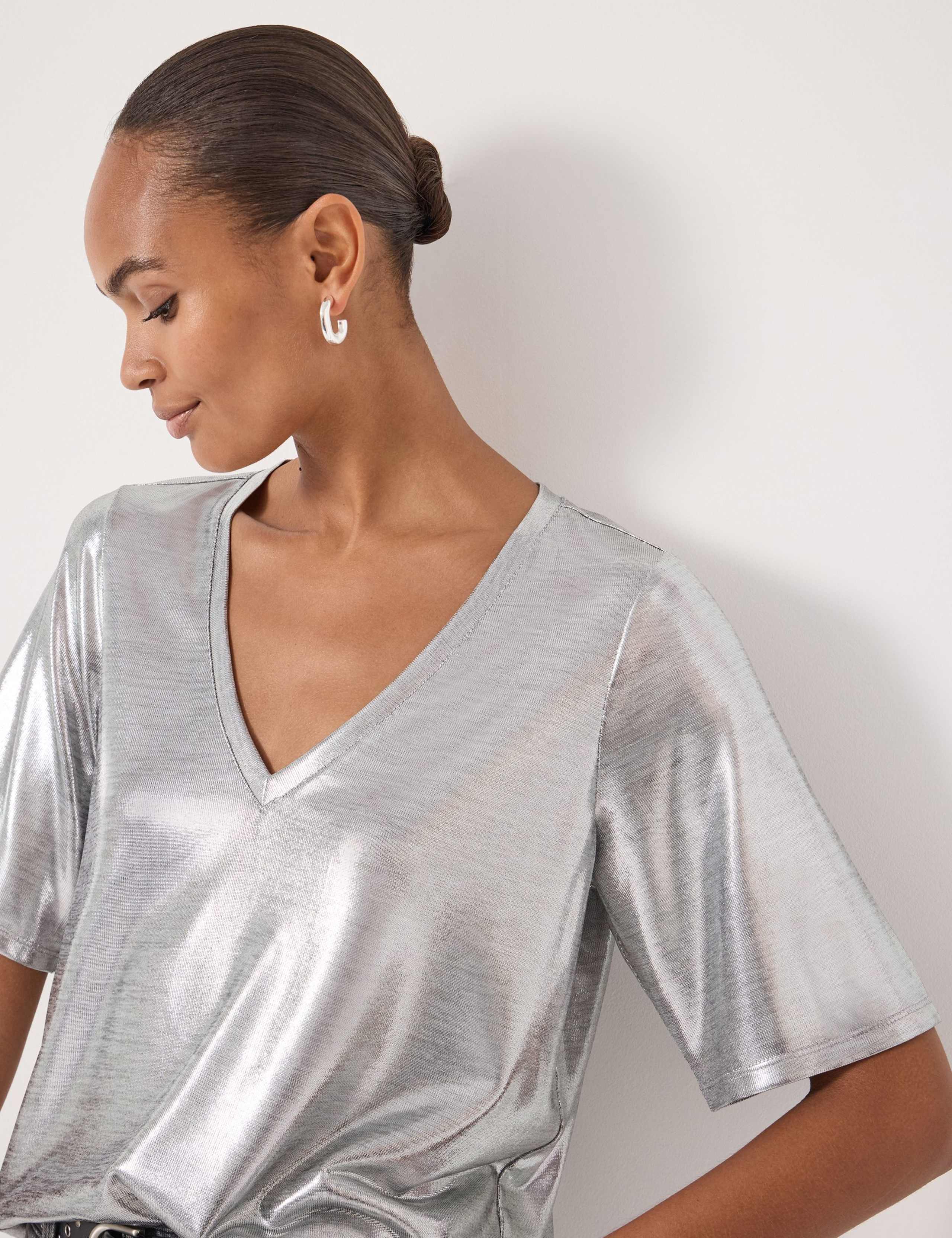 Metallic V-Neck T-Shirt 5 of 5
