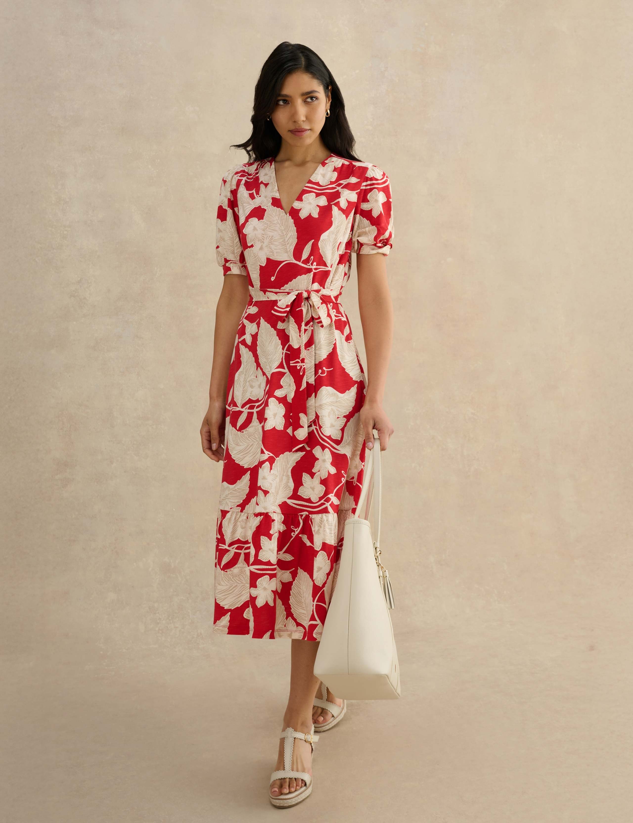 Cotton Modal Jersey Floral Midi Waisted Dress 3 of 6