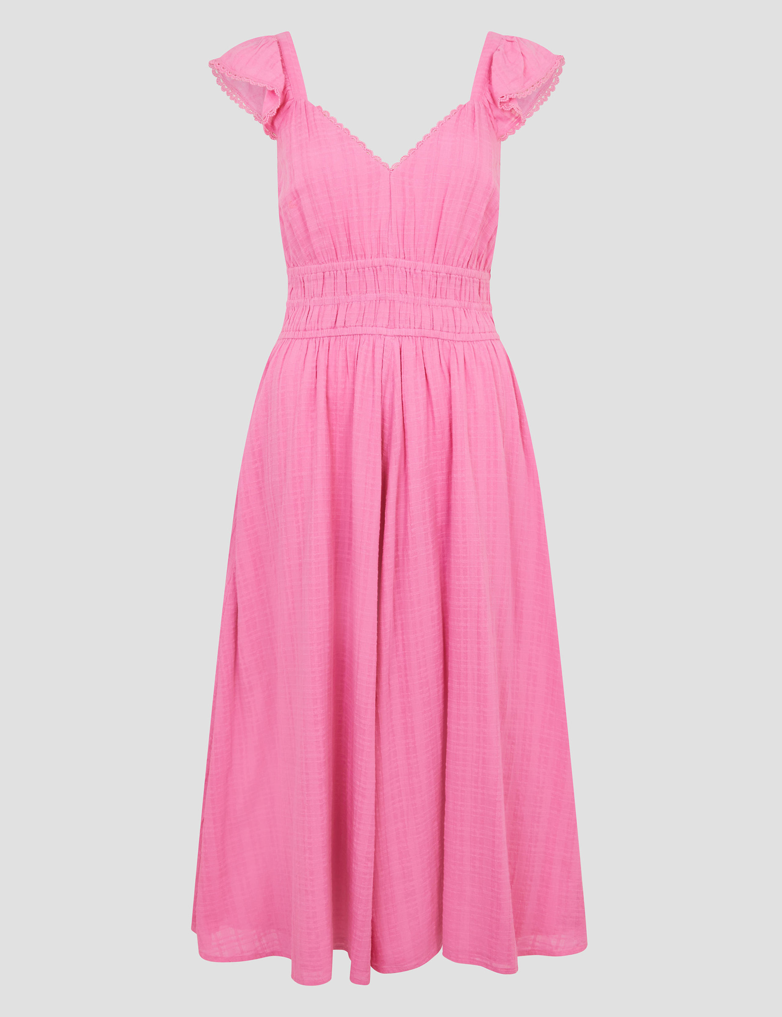 Pure Cotton Textured Sweetheart Neckline Midi Beach Dress 2 of 5