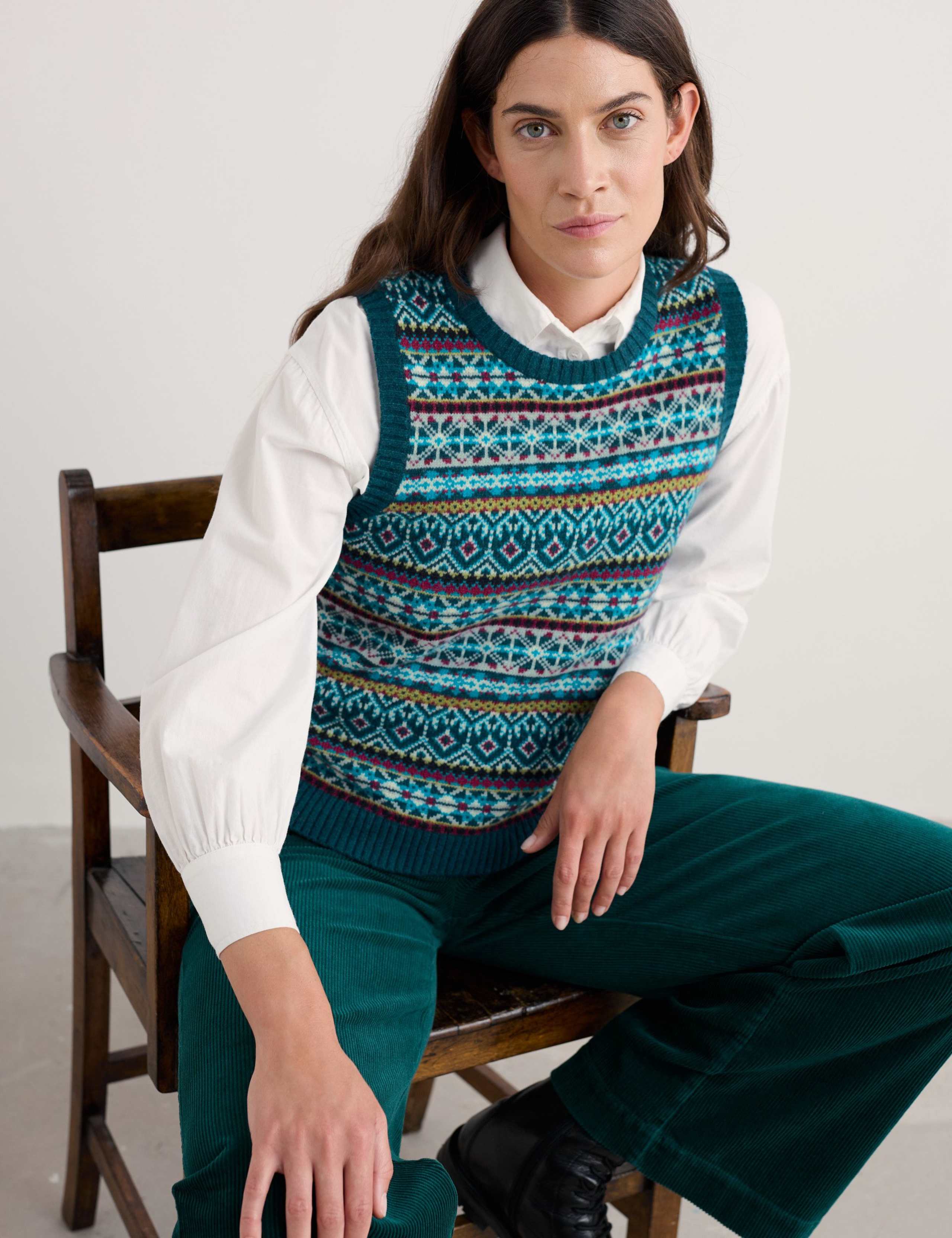 Merino Wool Rich Fair Isle Knitted Vest 1 of 5