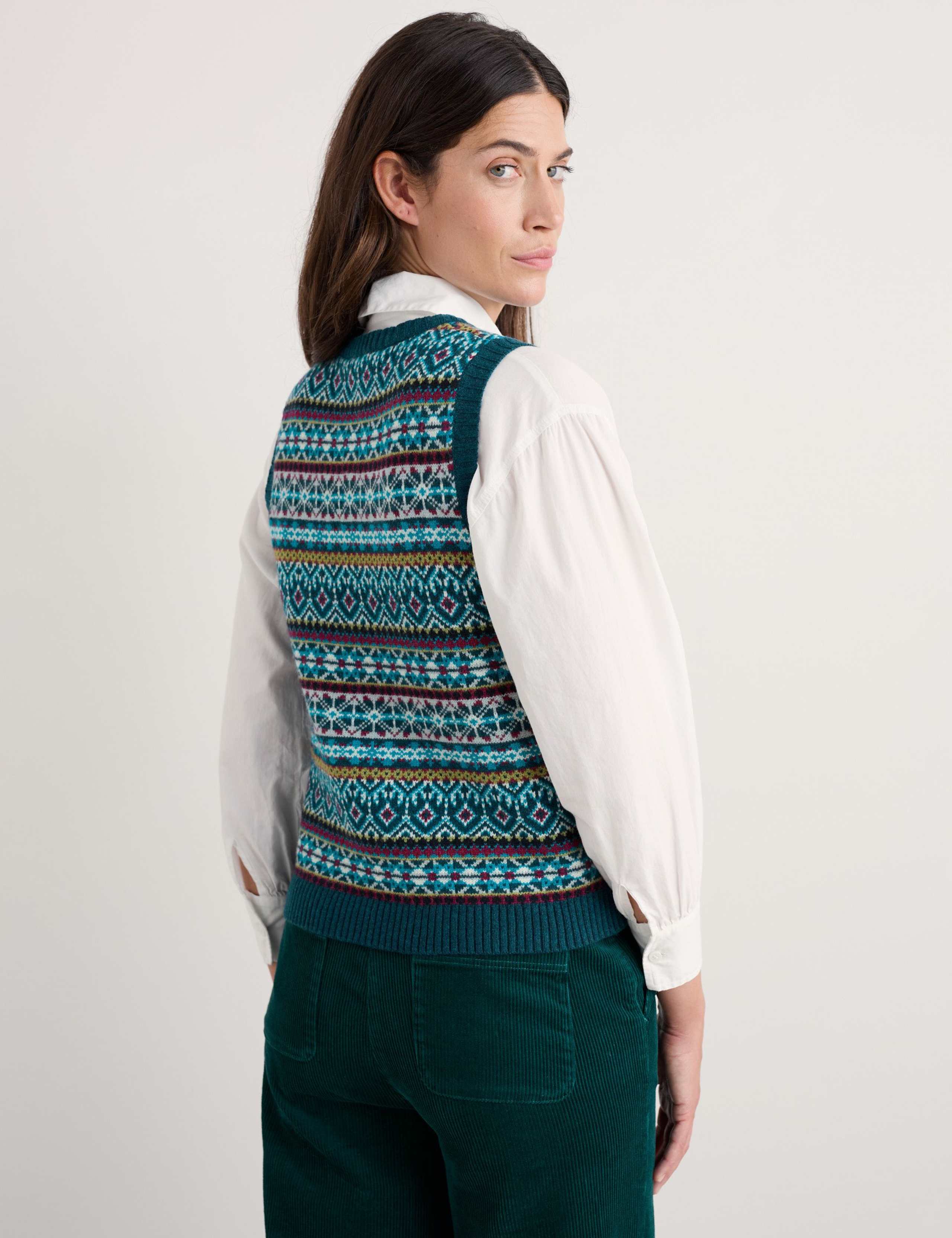 Merino Wool Rich Fair Isle Knitted Vest 4 of 5