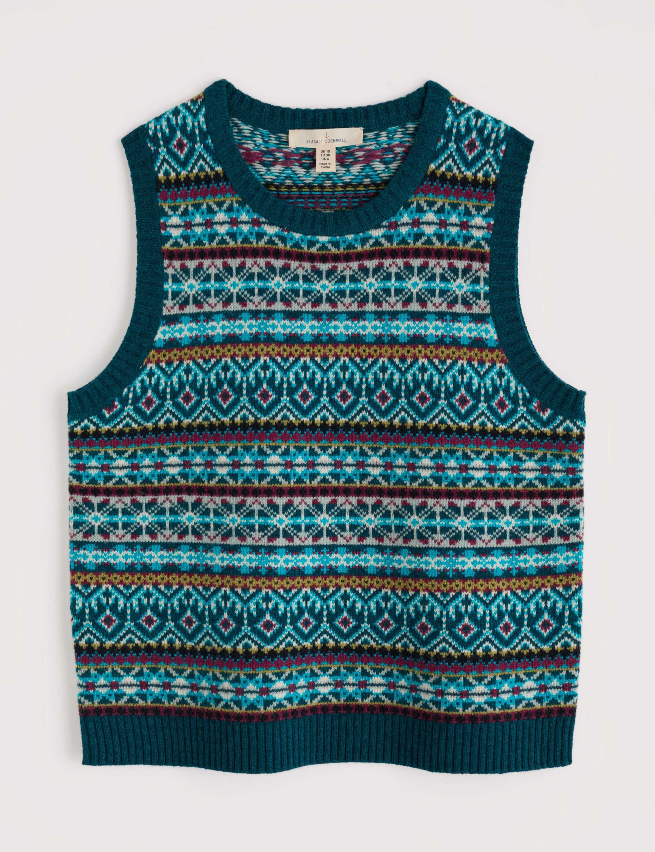 Merino Wool Rich Fair Isle Knitted Vest 2 of 5