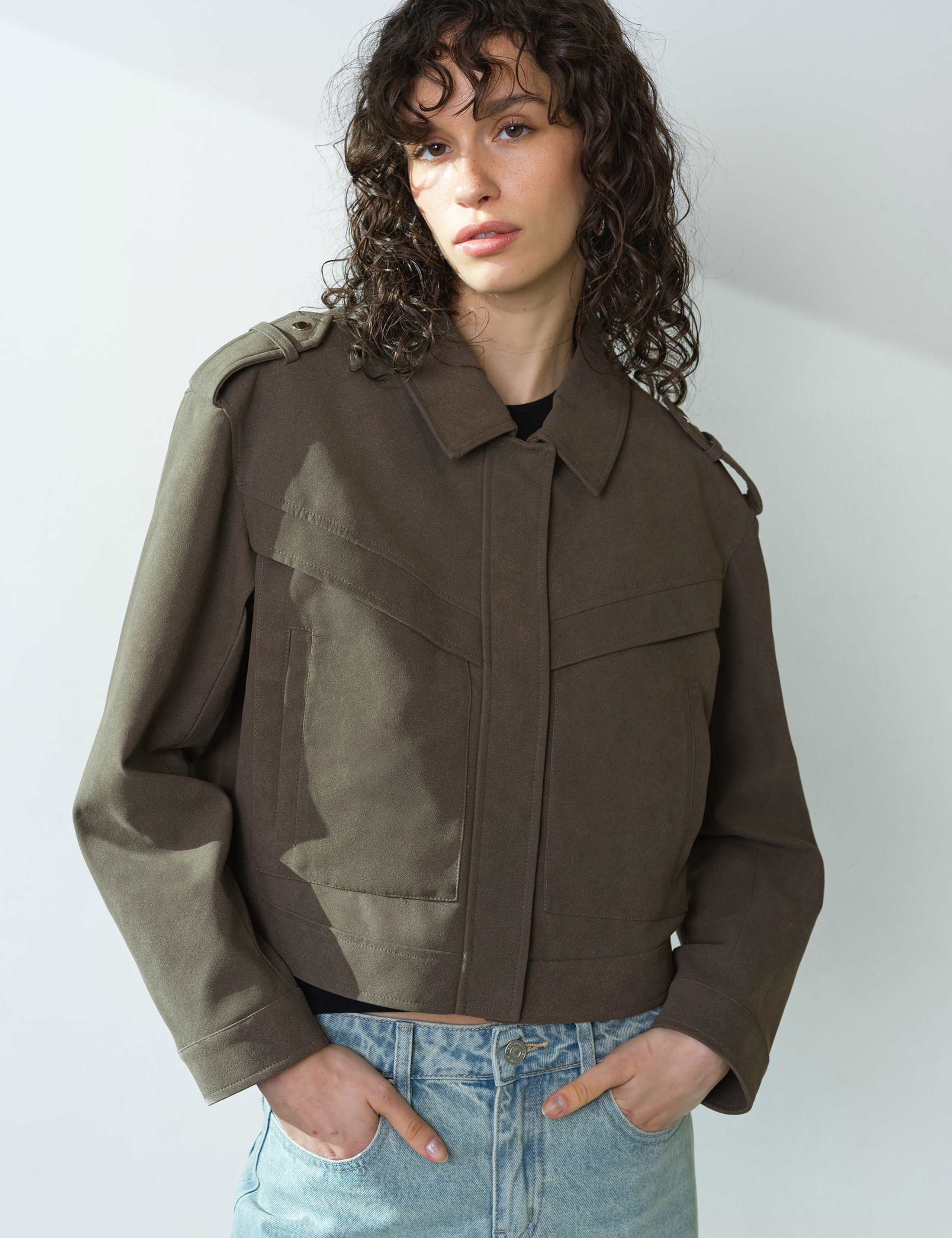 Faux Suede Bomber Jacket 1 of 6