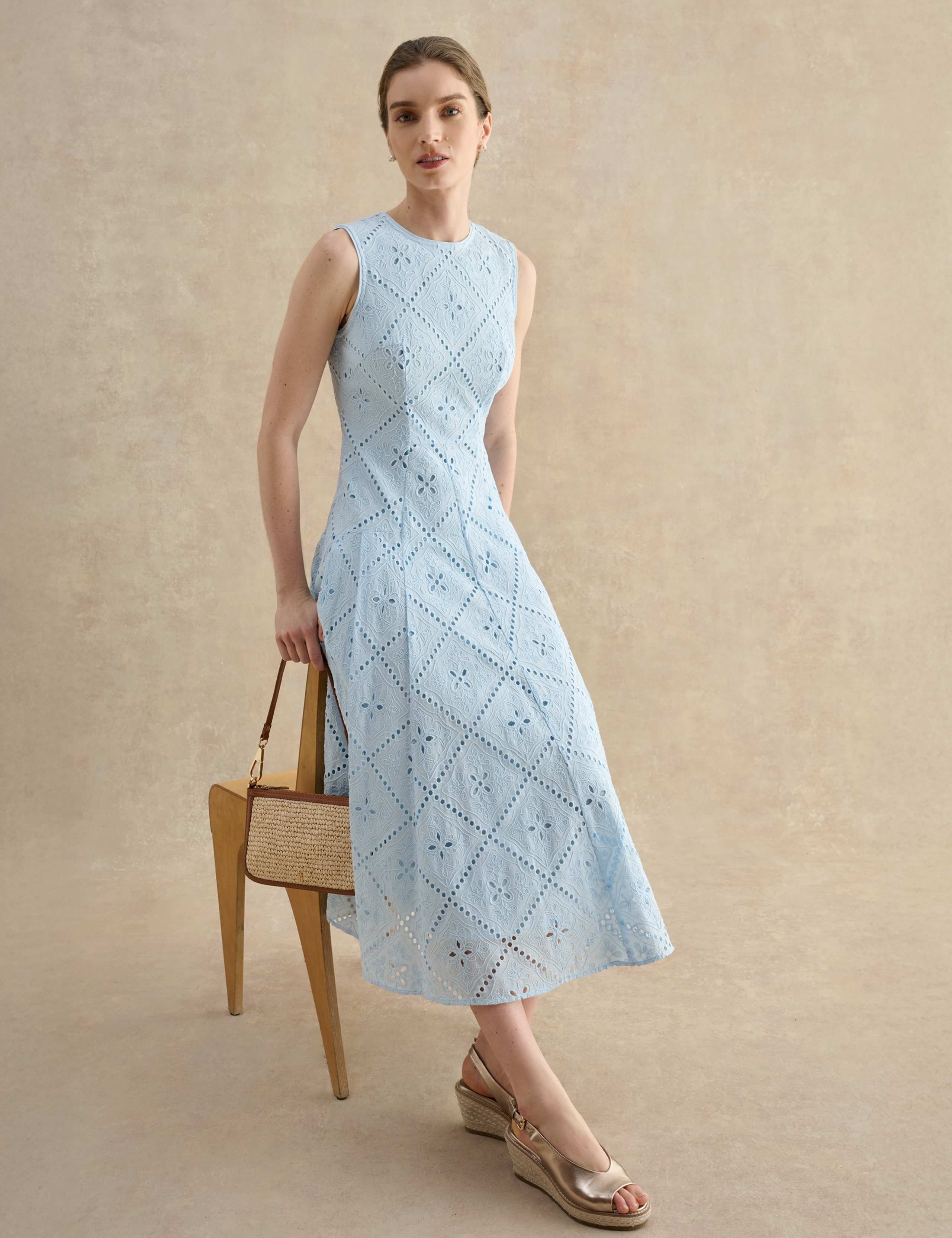 Pure Cotton Broderie Midi Skater Dress 3 of 5