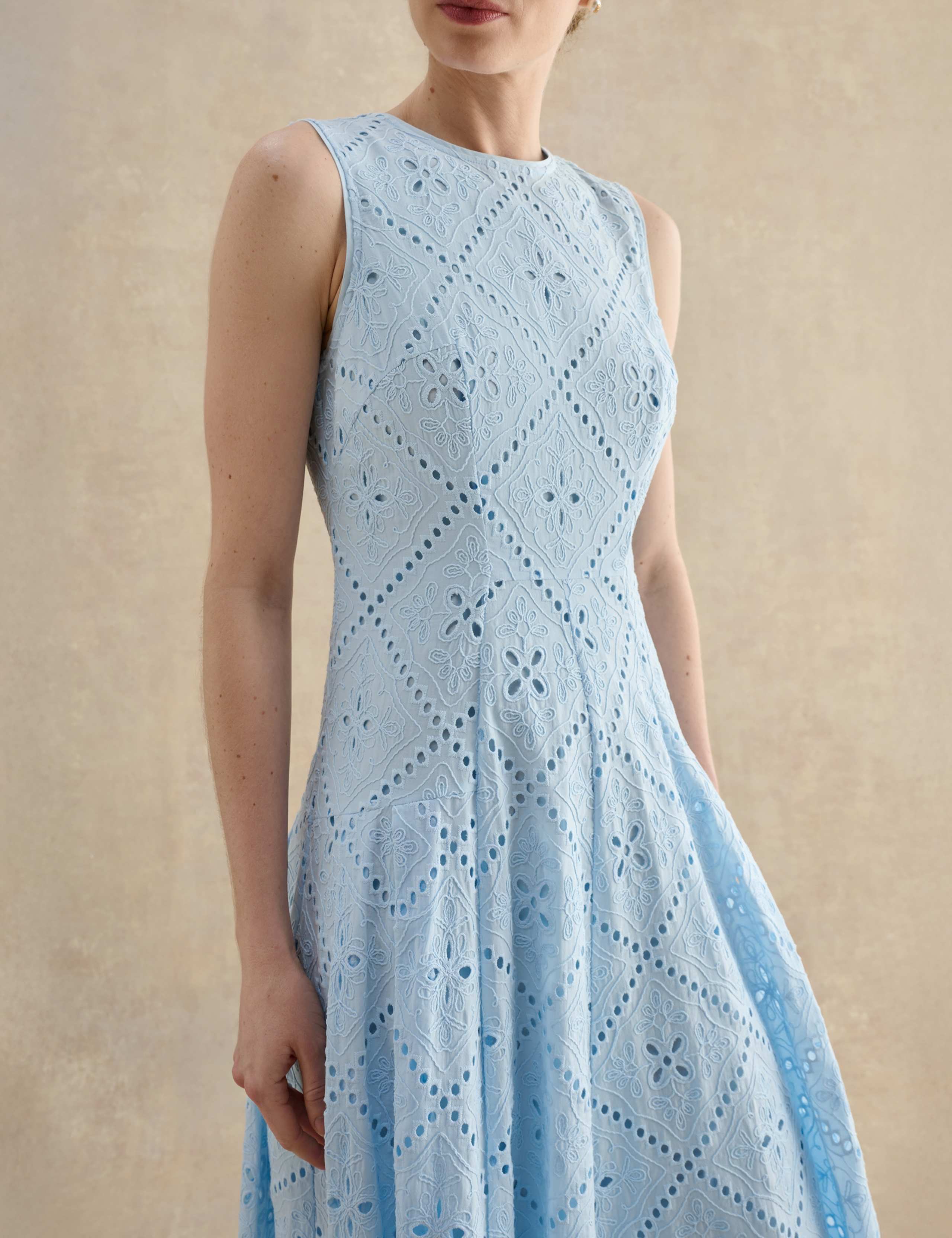 Pure Cotton Broderie Midi Skater Dress 5 of 5