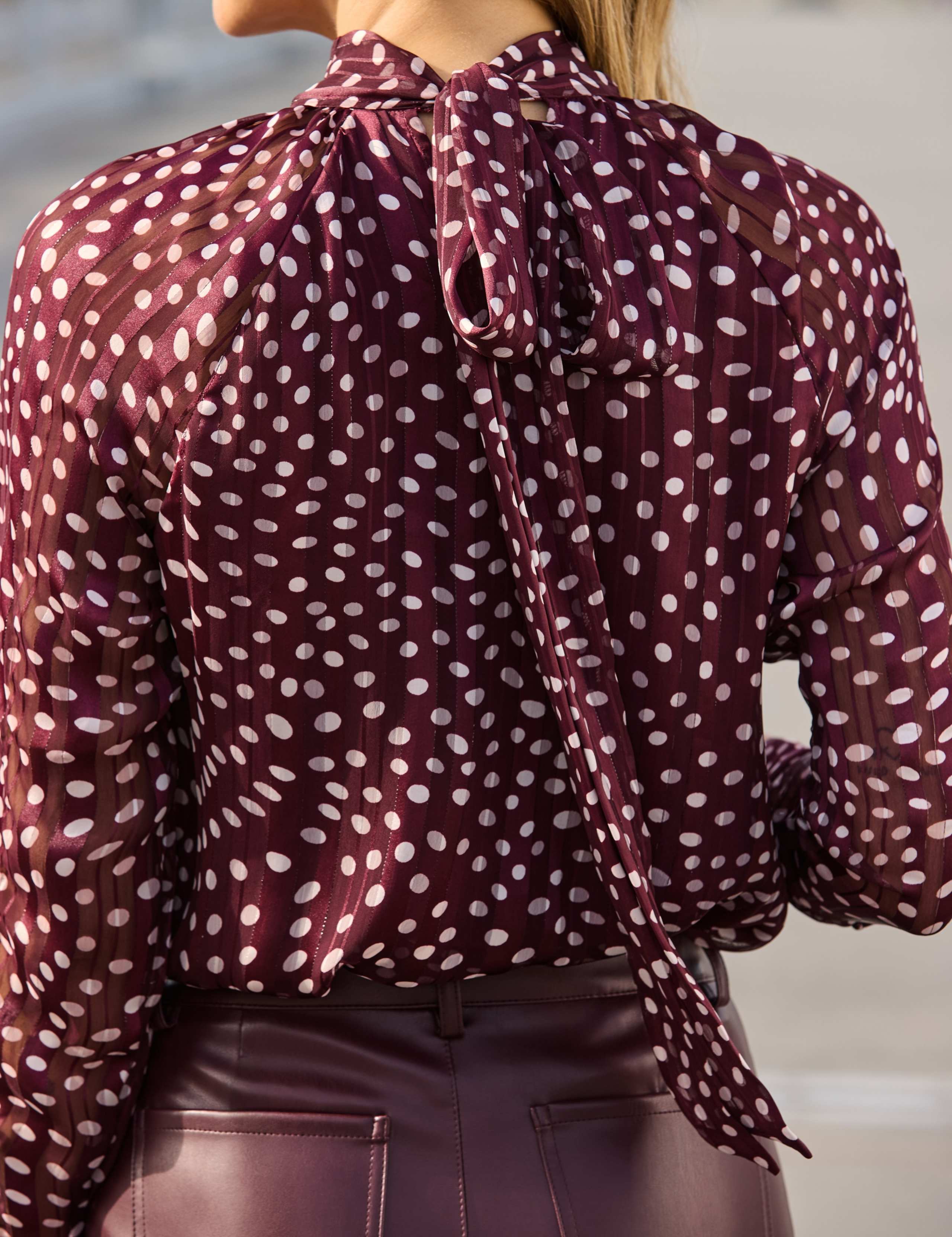 Satin Polka Dot Tie Neck Relaxed Blouse 5 of 8