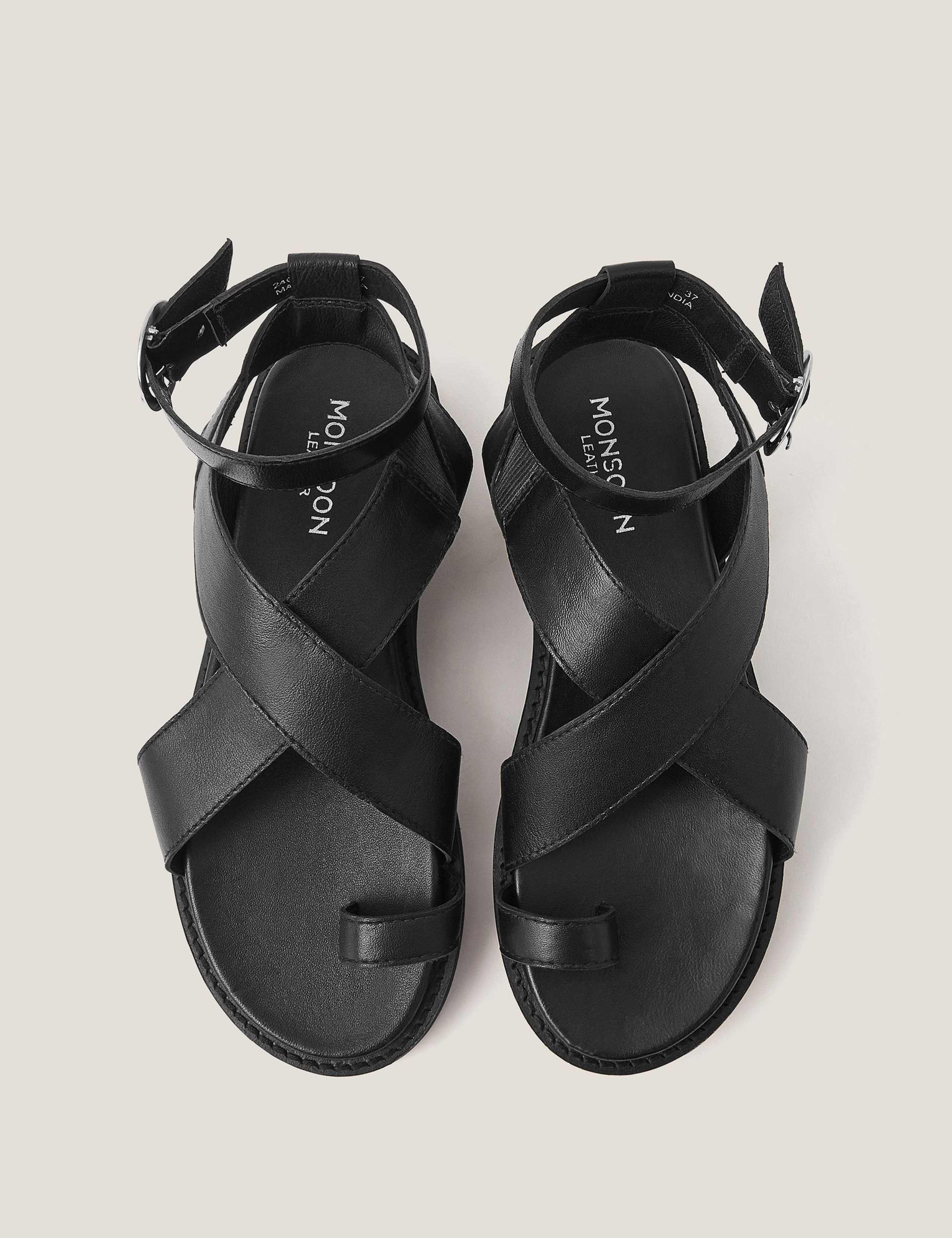 Leather Toe Strap Crossover Leather Sandals 2 of 3