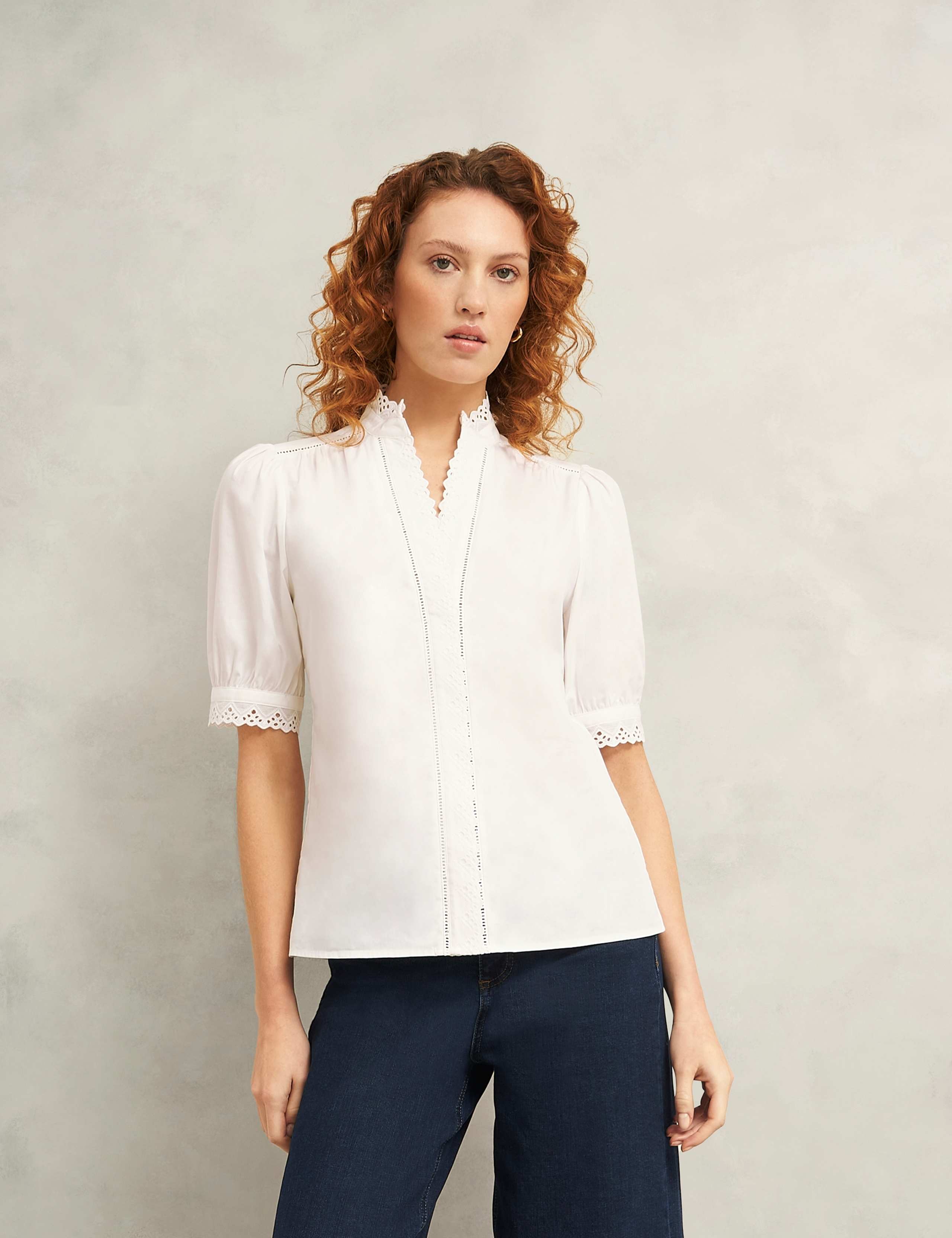 Pure Cotton Broderie Notch Neck Blouse 1 of 5