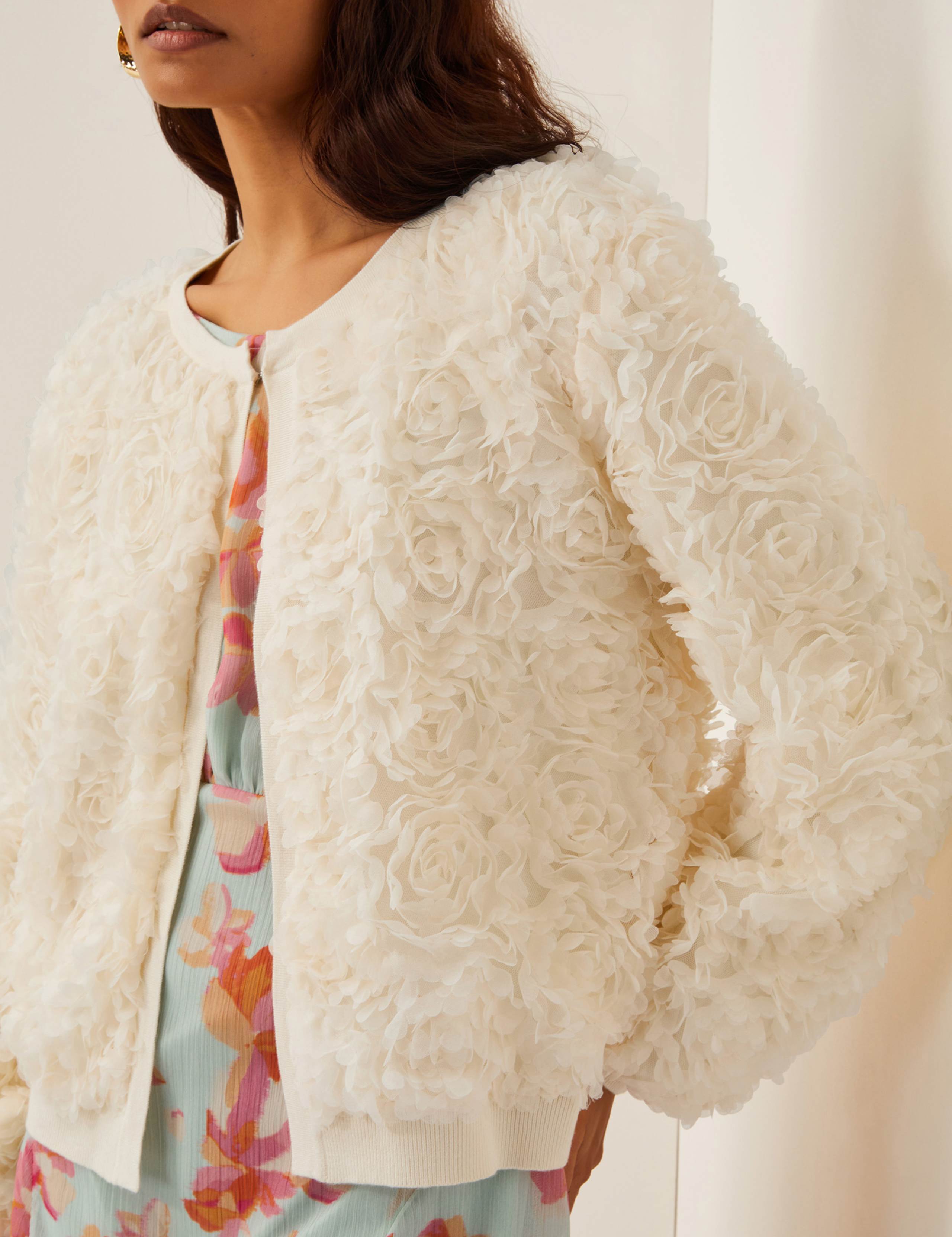 Textured Floral Crew Neck Cardigan 2 of 4