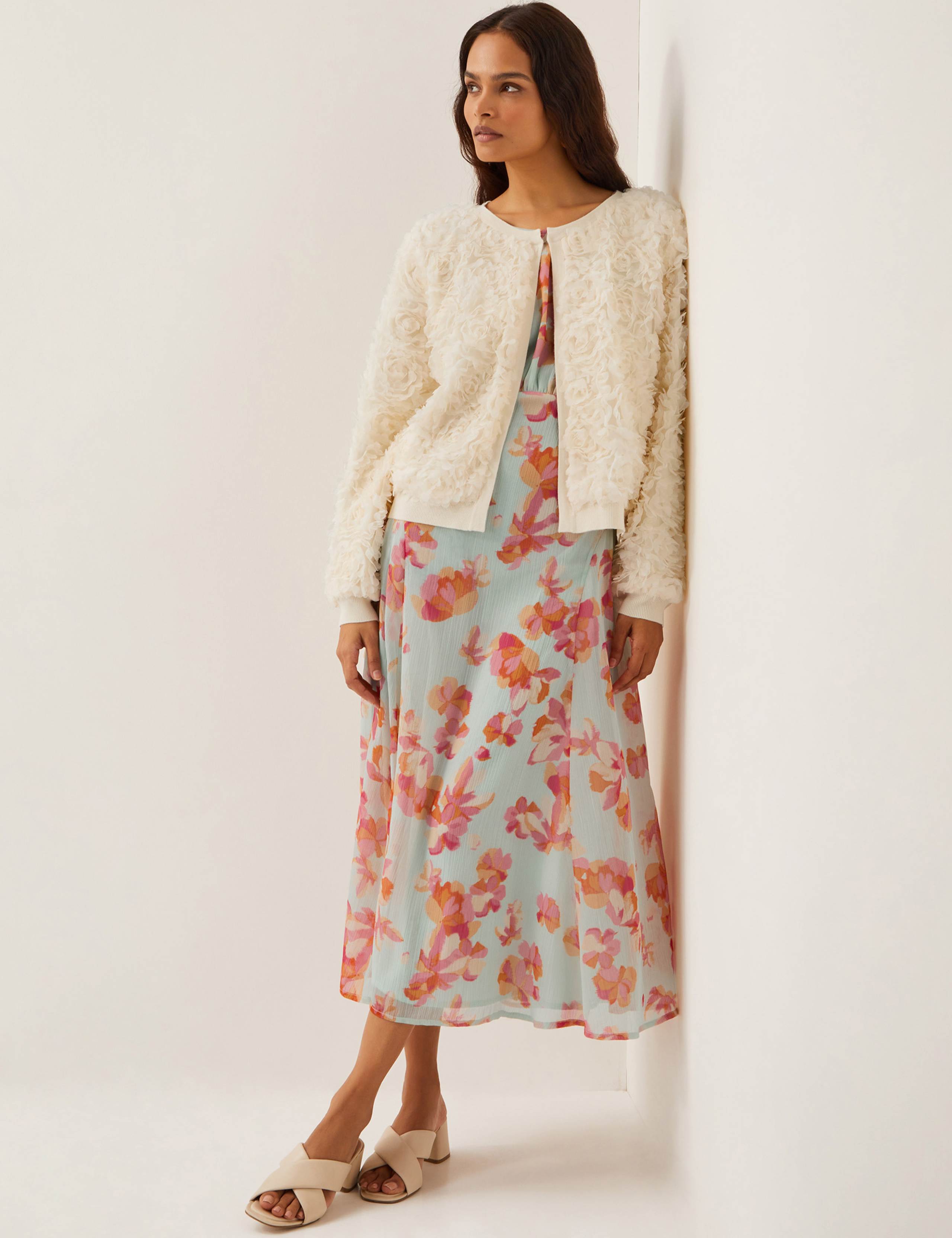 Textured Floral Crew Neck Cardigan 3 of 4