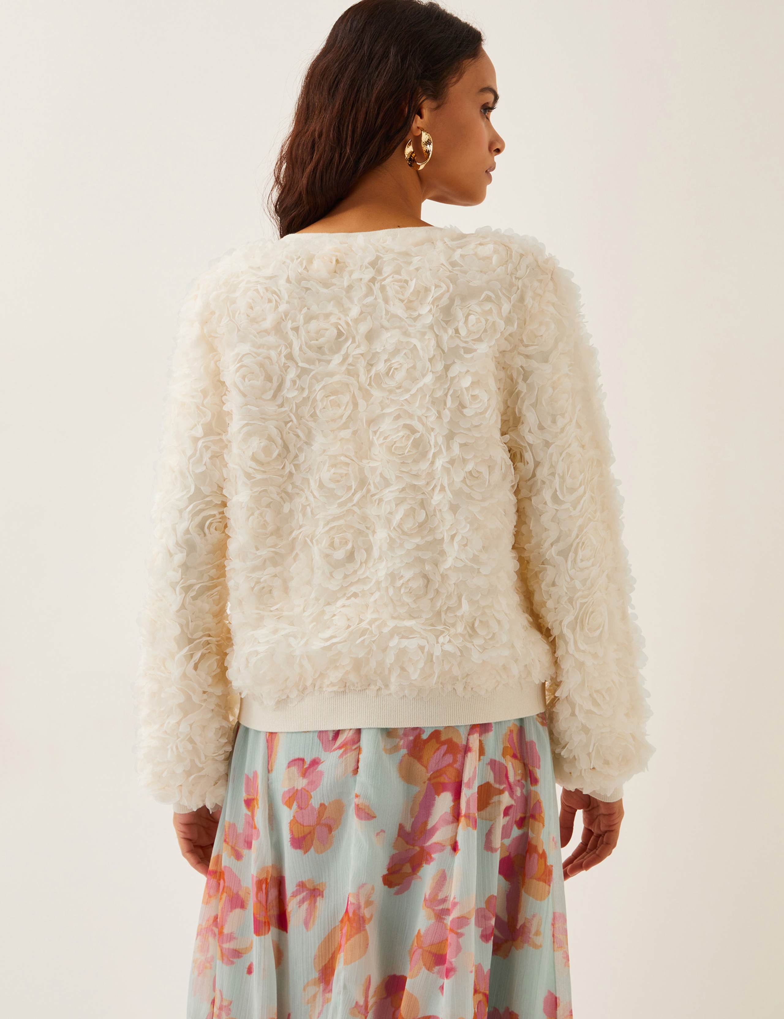 Textured Floral Crew Neck Cardigan 4 of 4