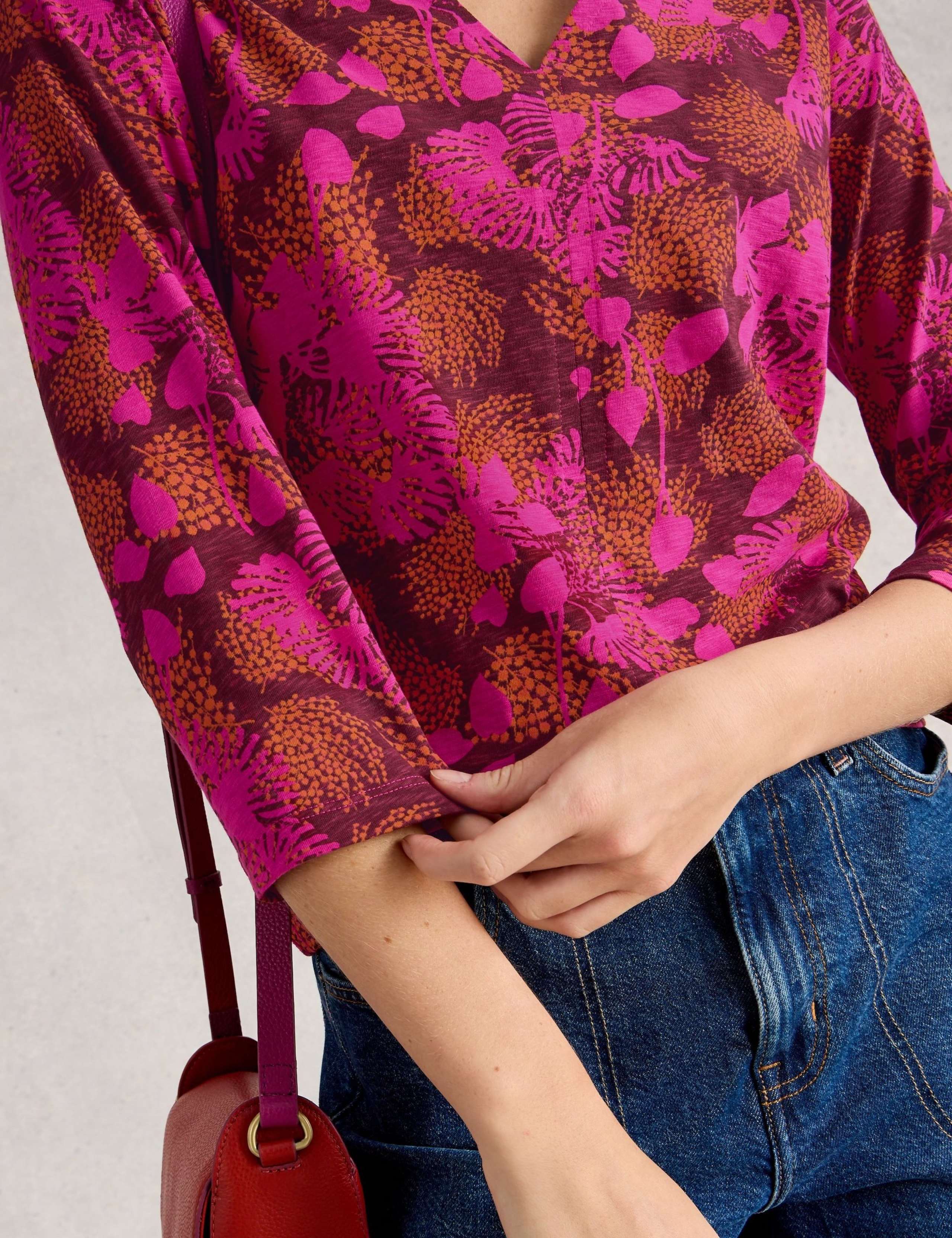 Pure Cotton Leaf Print V-Neck Top 3 of 6
