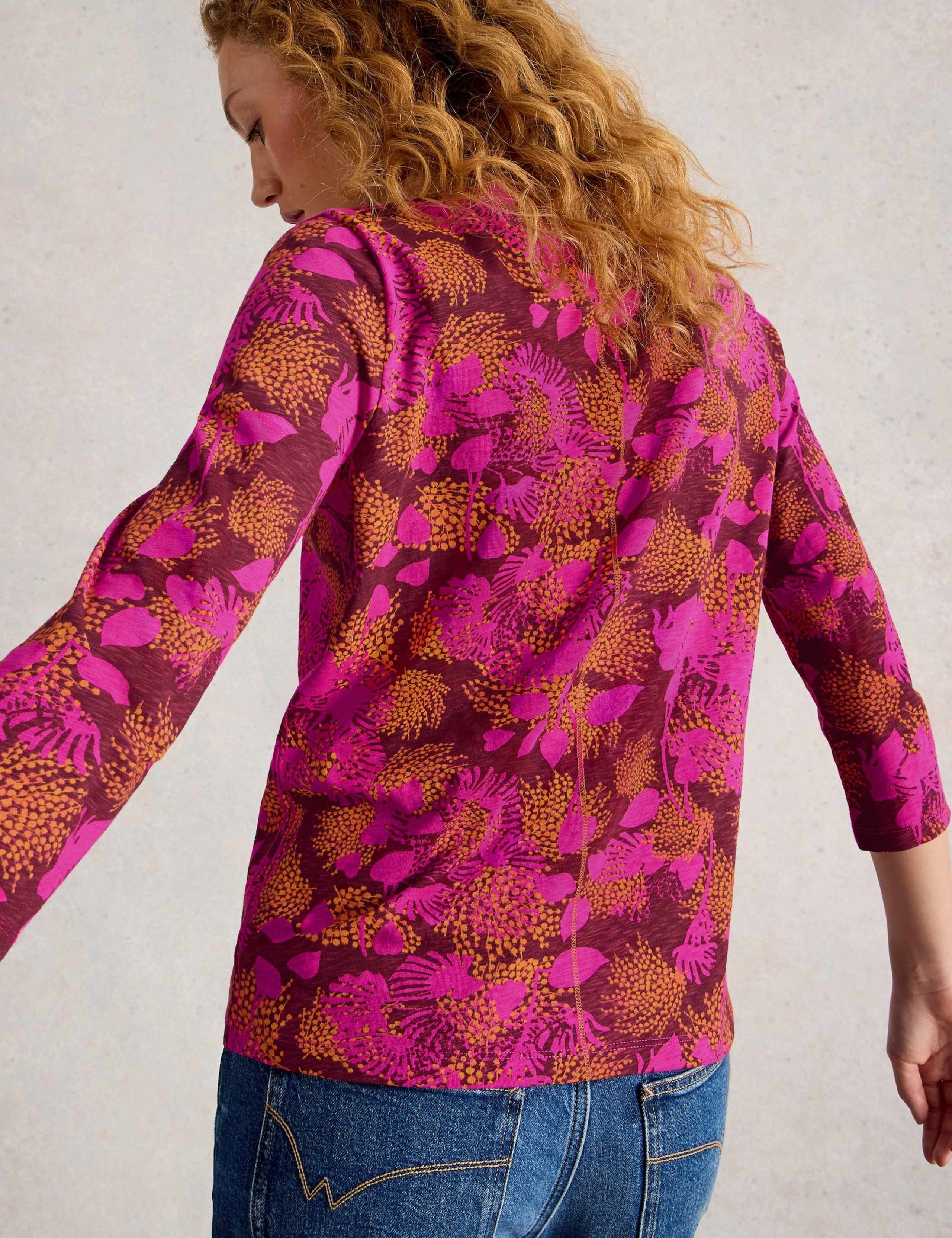 Pure Cotton Leaf Print V-Neck Top 4 of 6