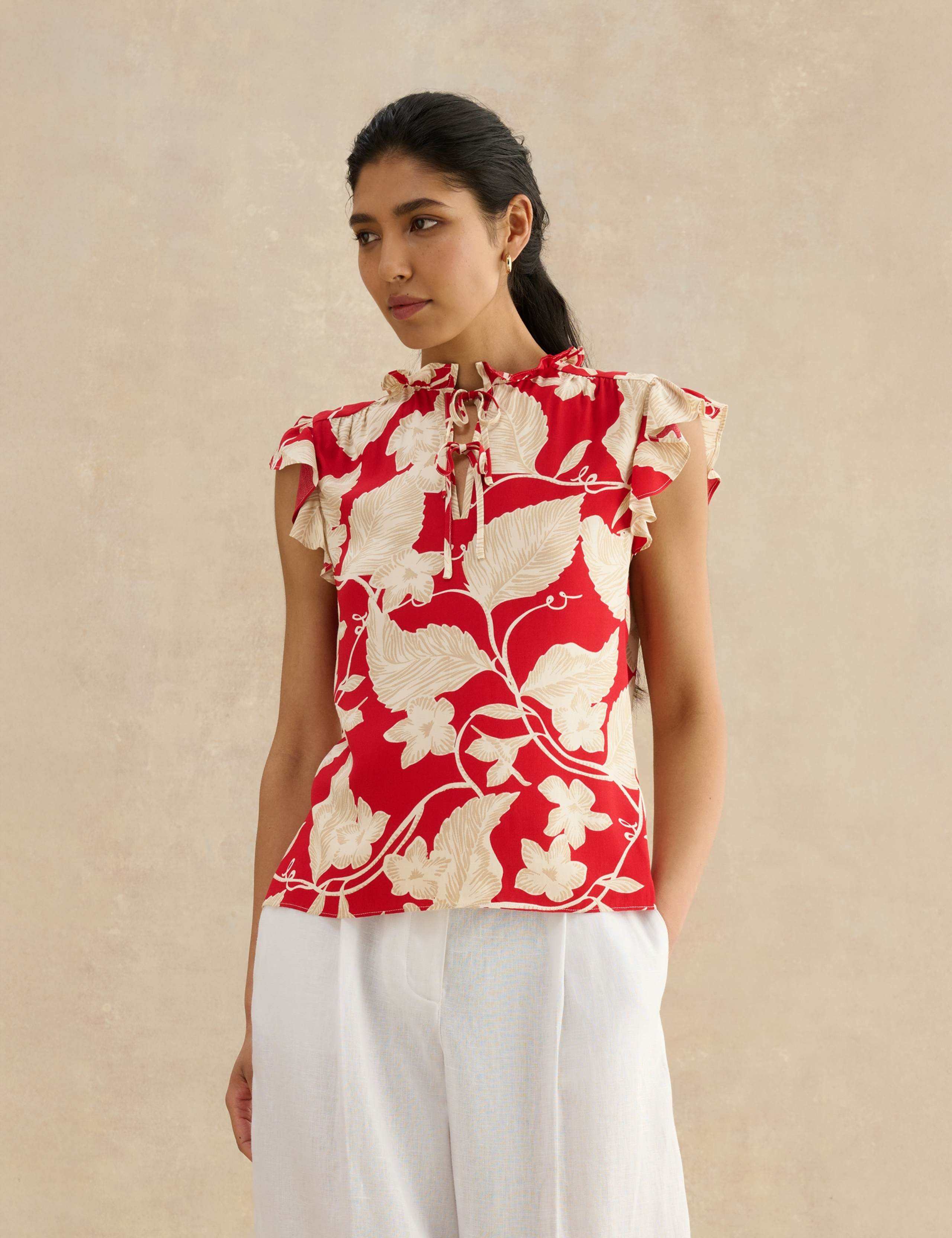 Floral Tie Neck Ruffle Blouse 1 of 6