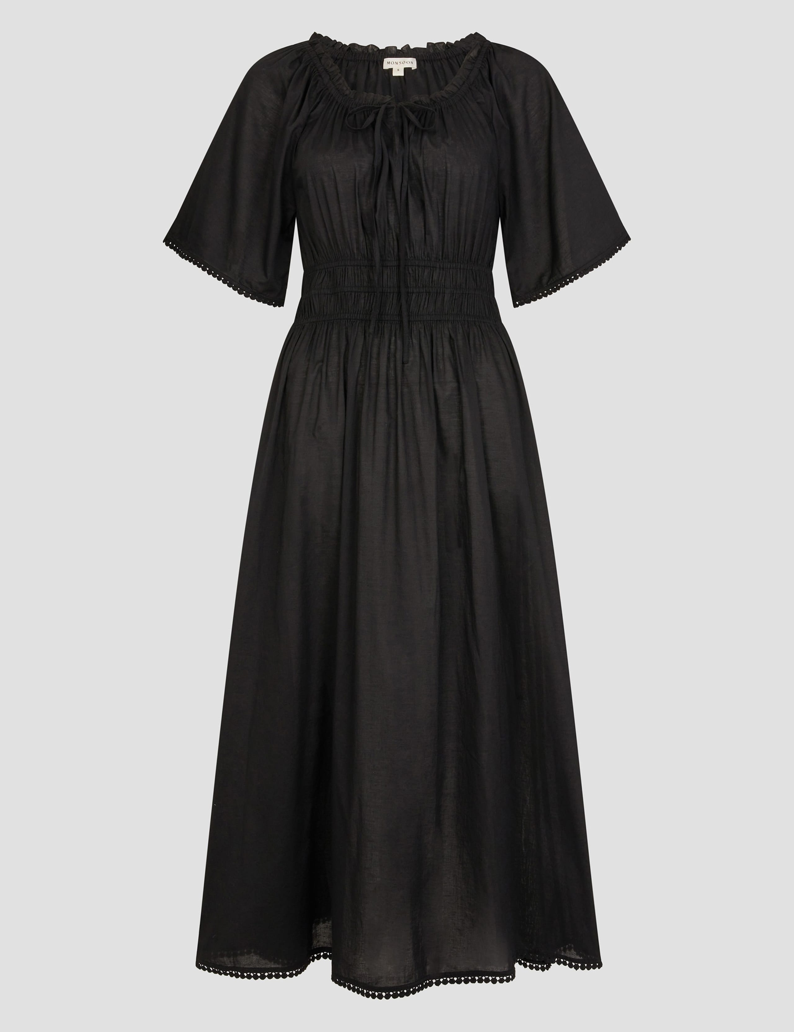 Pure Cotton Tie Neck Midi Waisted Dress 2 of 5