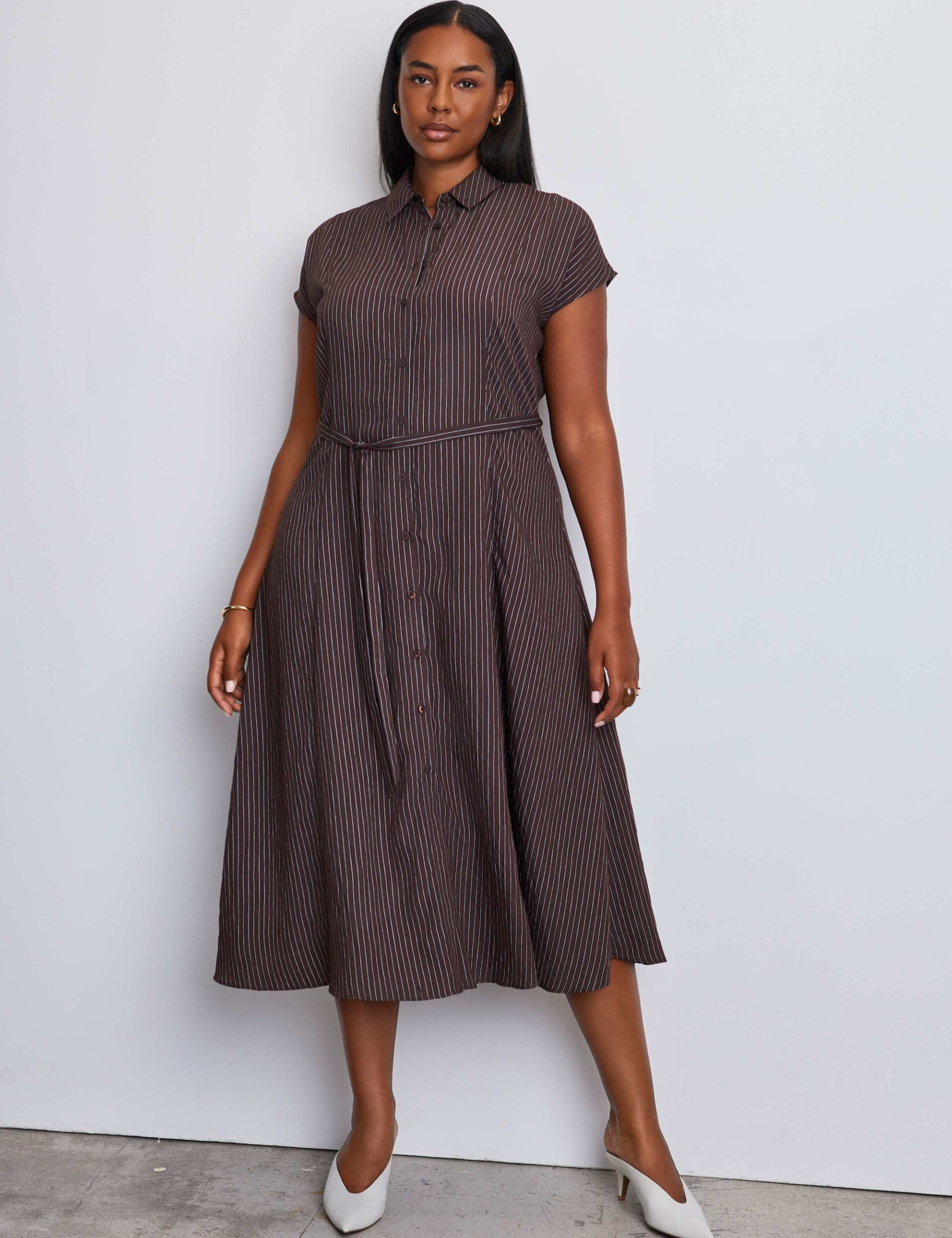 Striped Tie Waist Midaxi Shirt Dress 1 of 4
