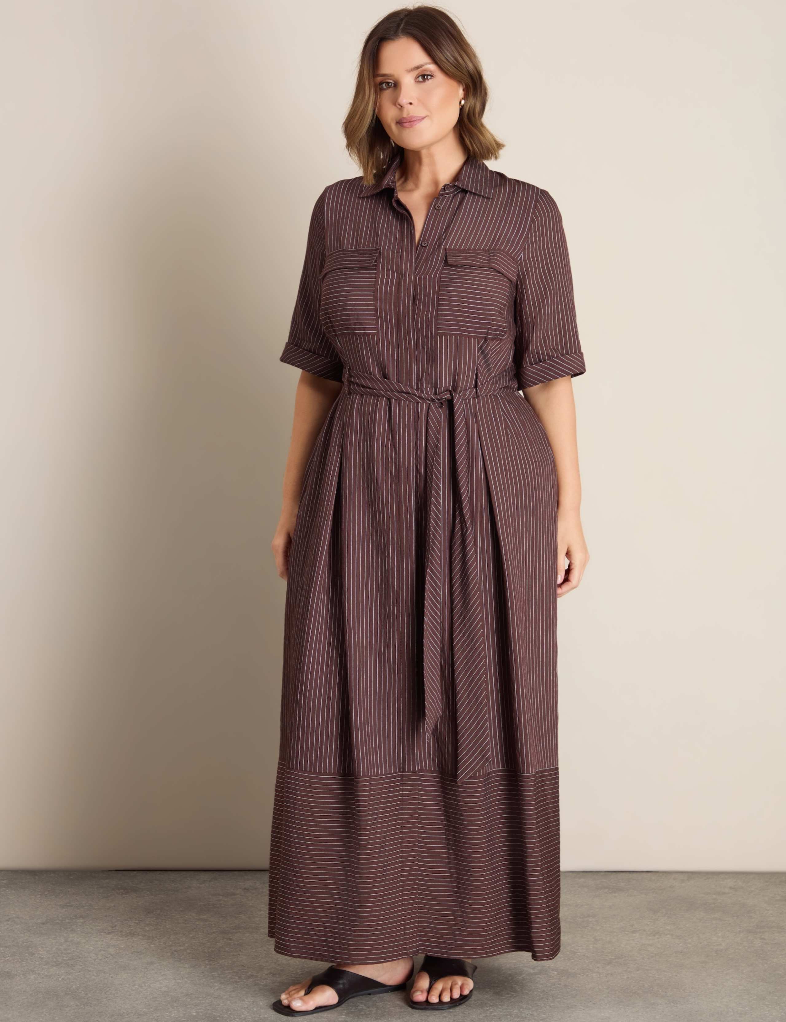 Striped Tie Waist Maxi Shirt Dress 2 of 7
