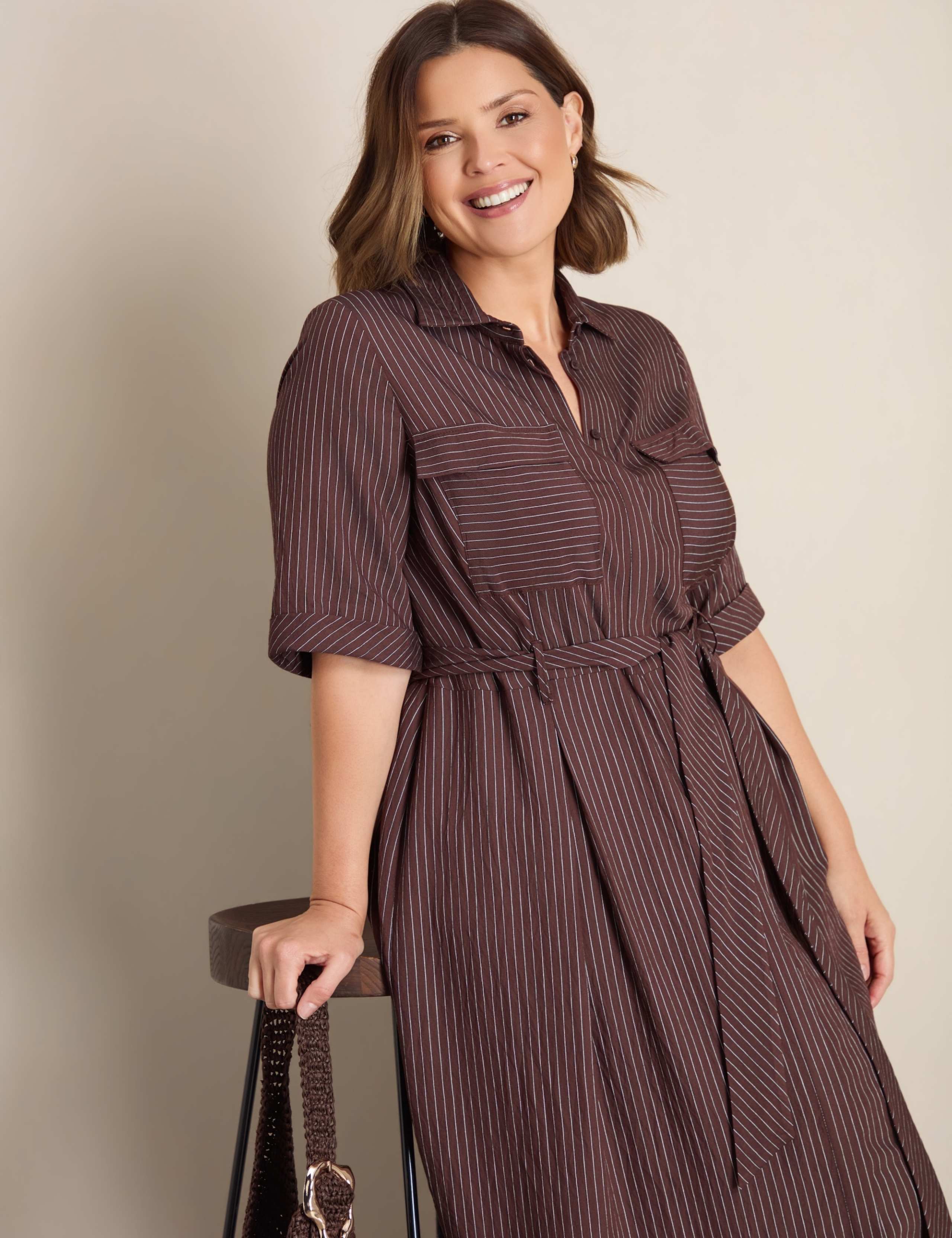 Striped Tie Waist Maxi Shirt Dress 3 of 7
