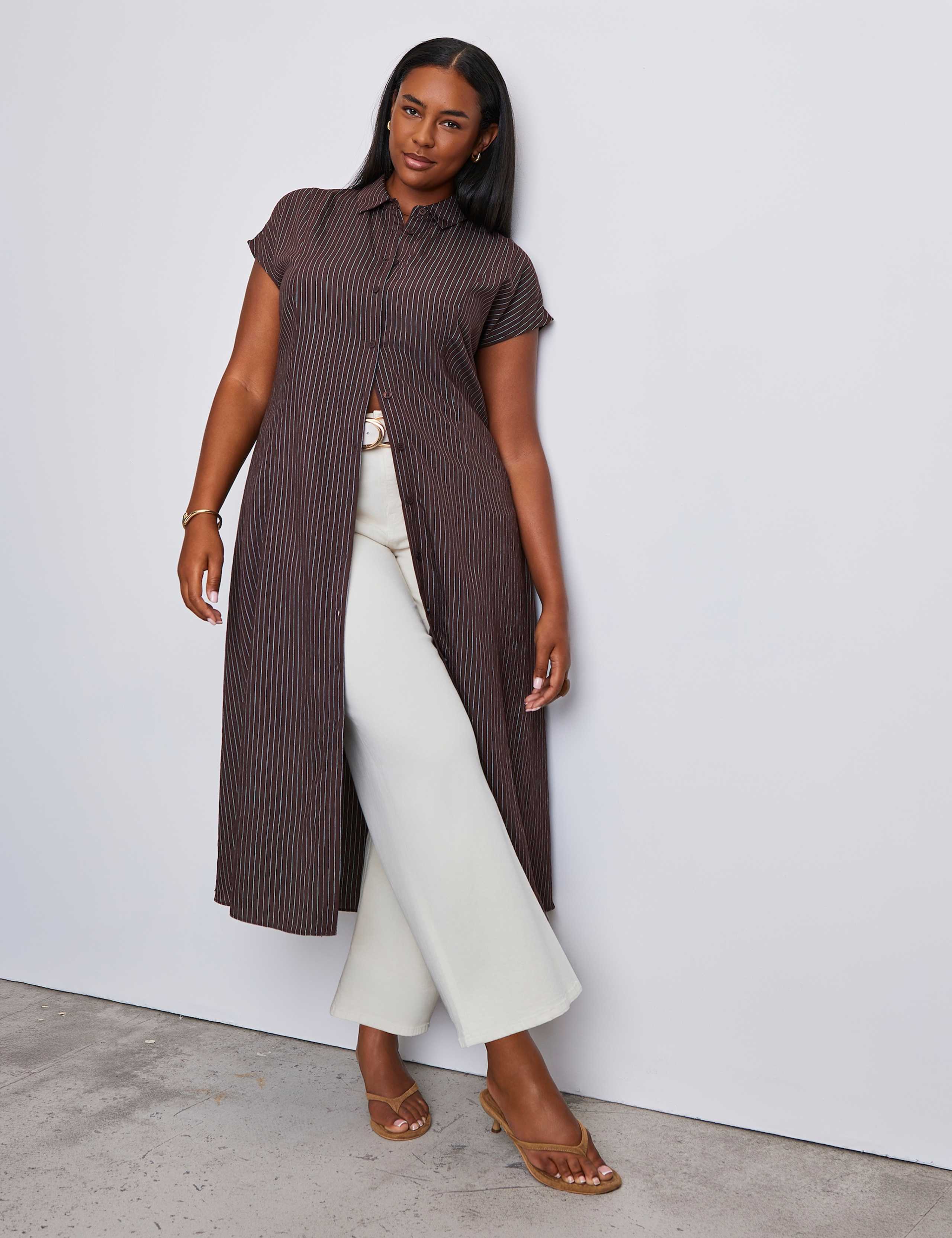 Striped Tie Waist Midaxi Shirt Dress 3 of 4