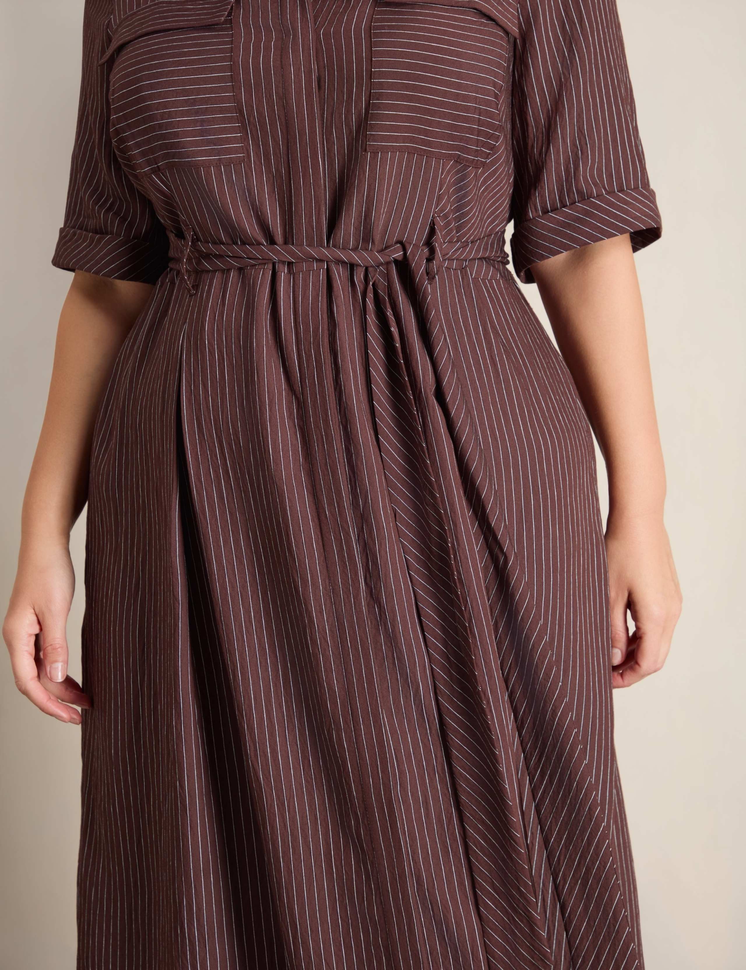 Striped Tie Waist Maxi Shirt Dress 6 of 7