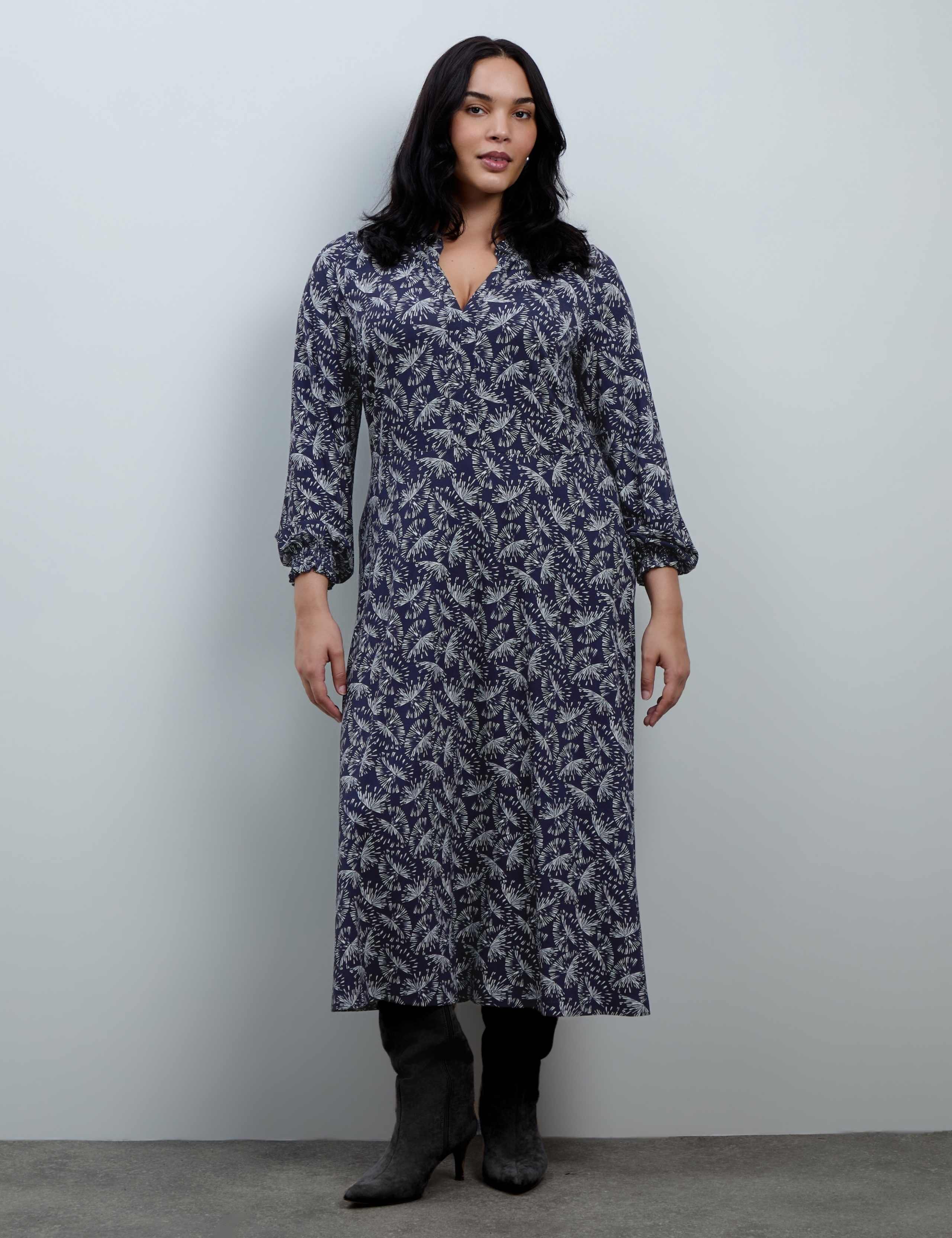 Curve Jersey Fan Print Ruffle Midaxi Dress 2 of 5
