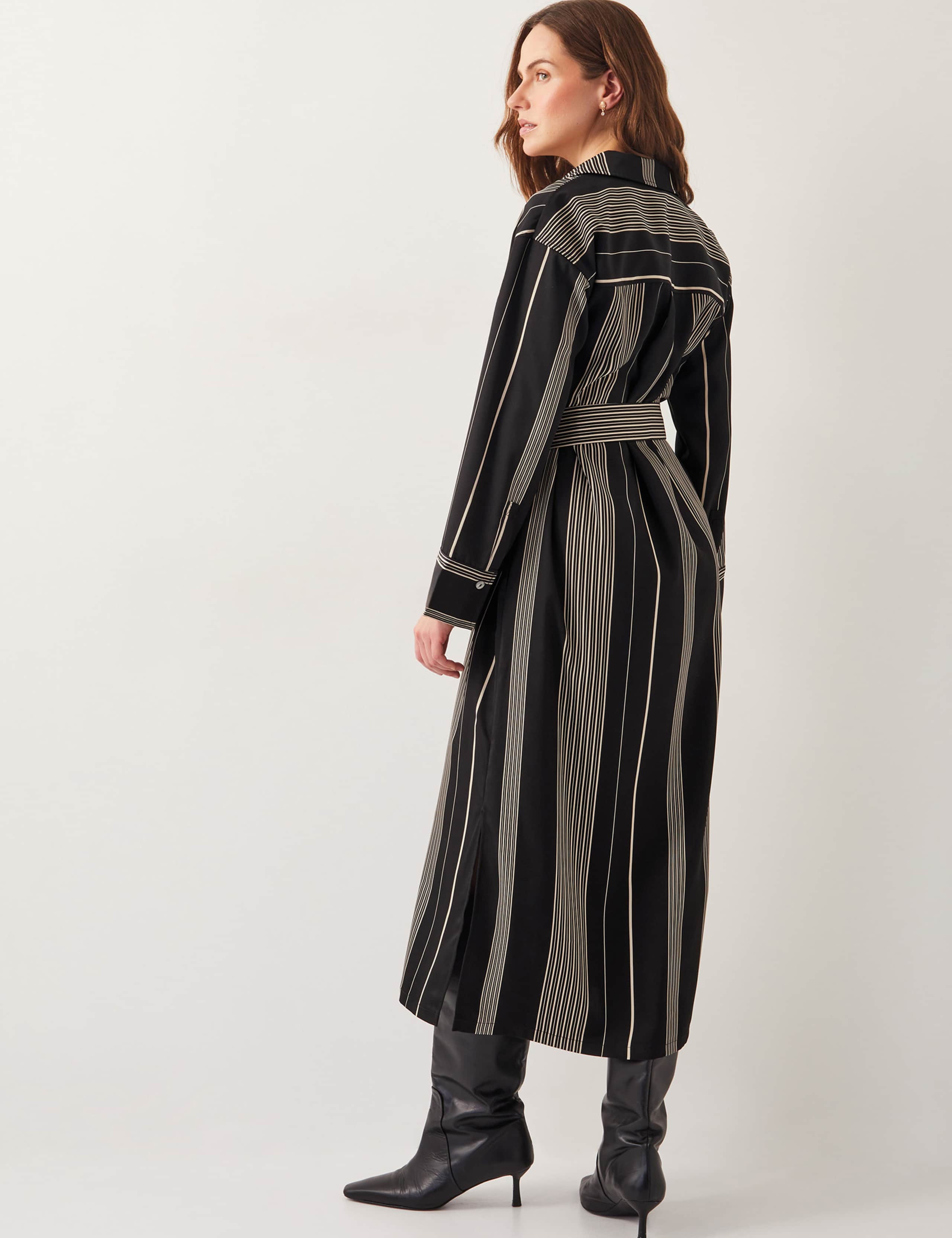 Striped V-Neck Belted Midi Shirt Dress 6 of 6