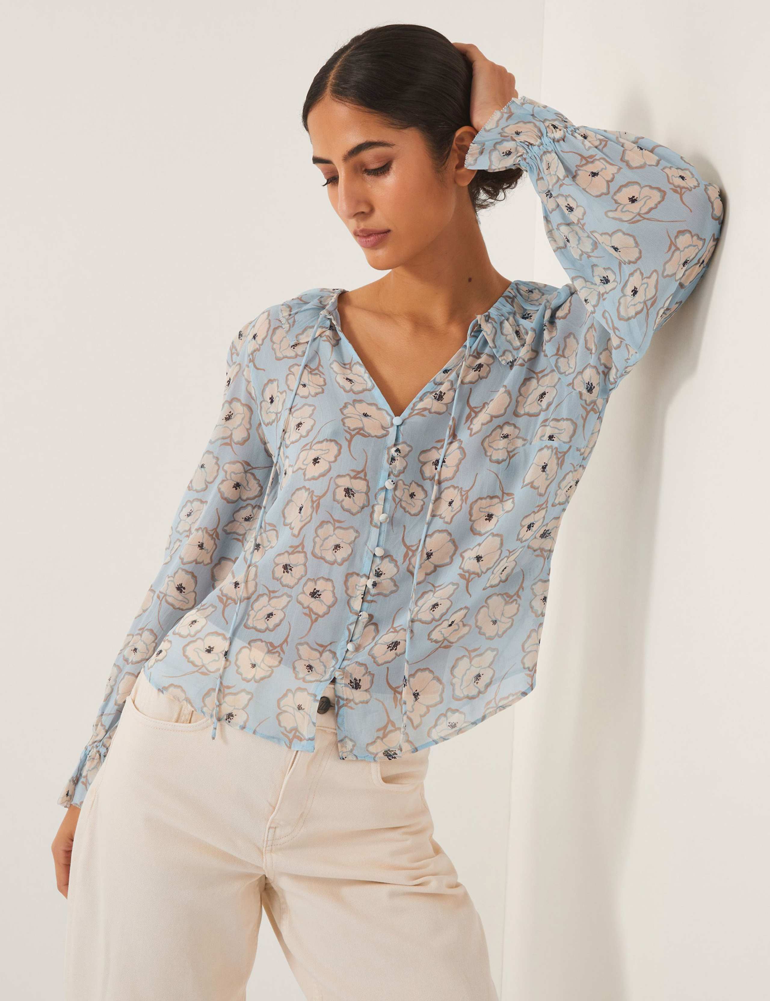 Floral Tie Neck Ruffle Blouse 4 of 5