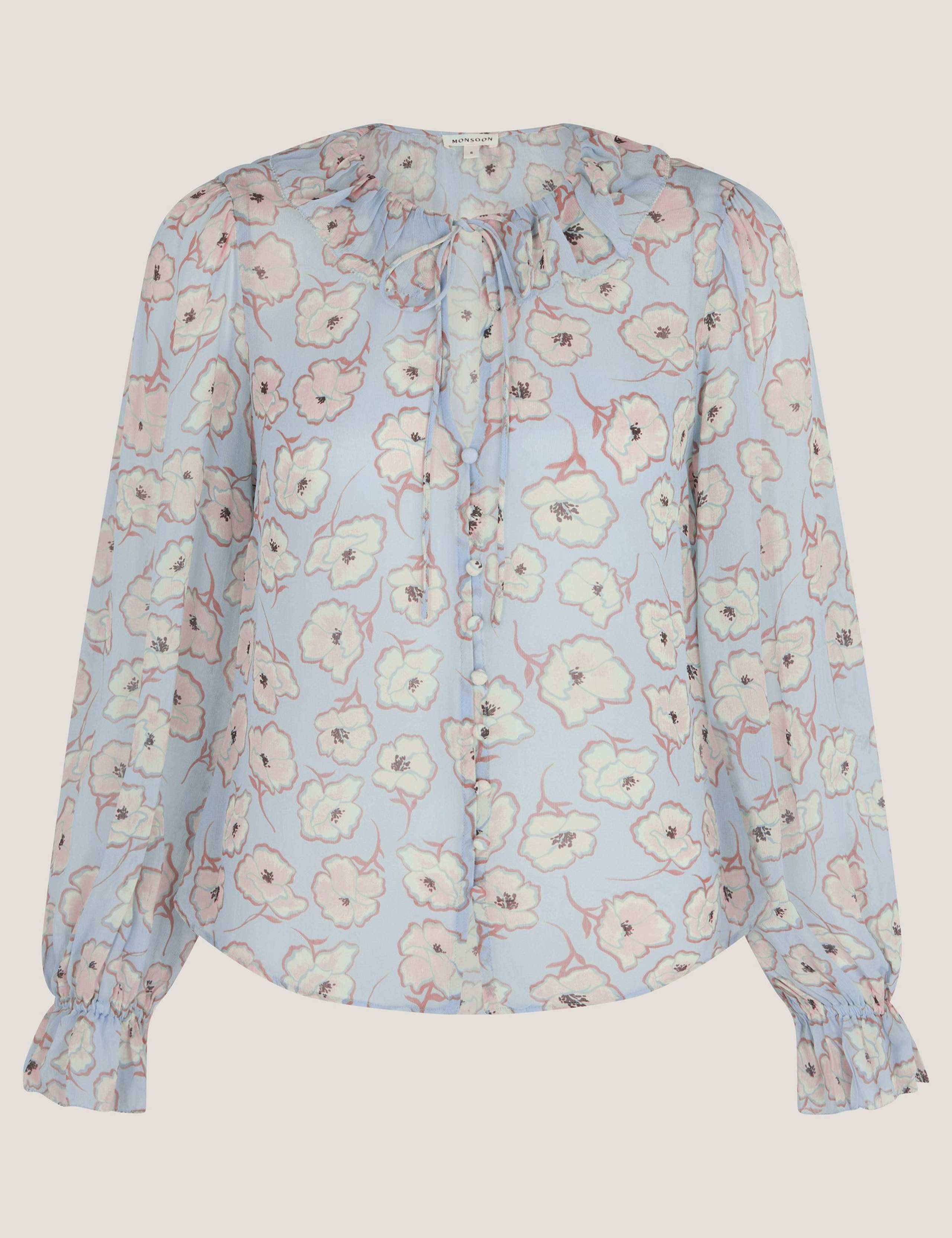 Floral Tie Neck Ruffle Blouse 2 of 5