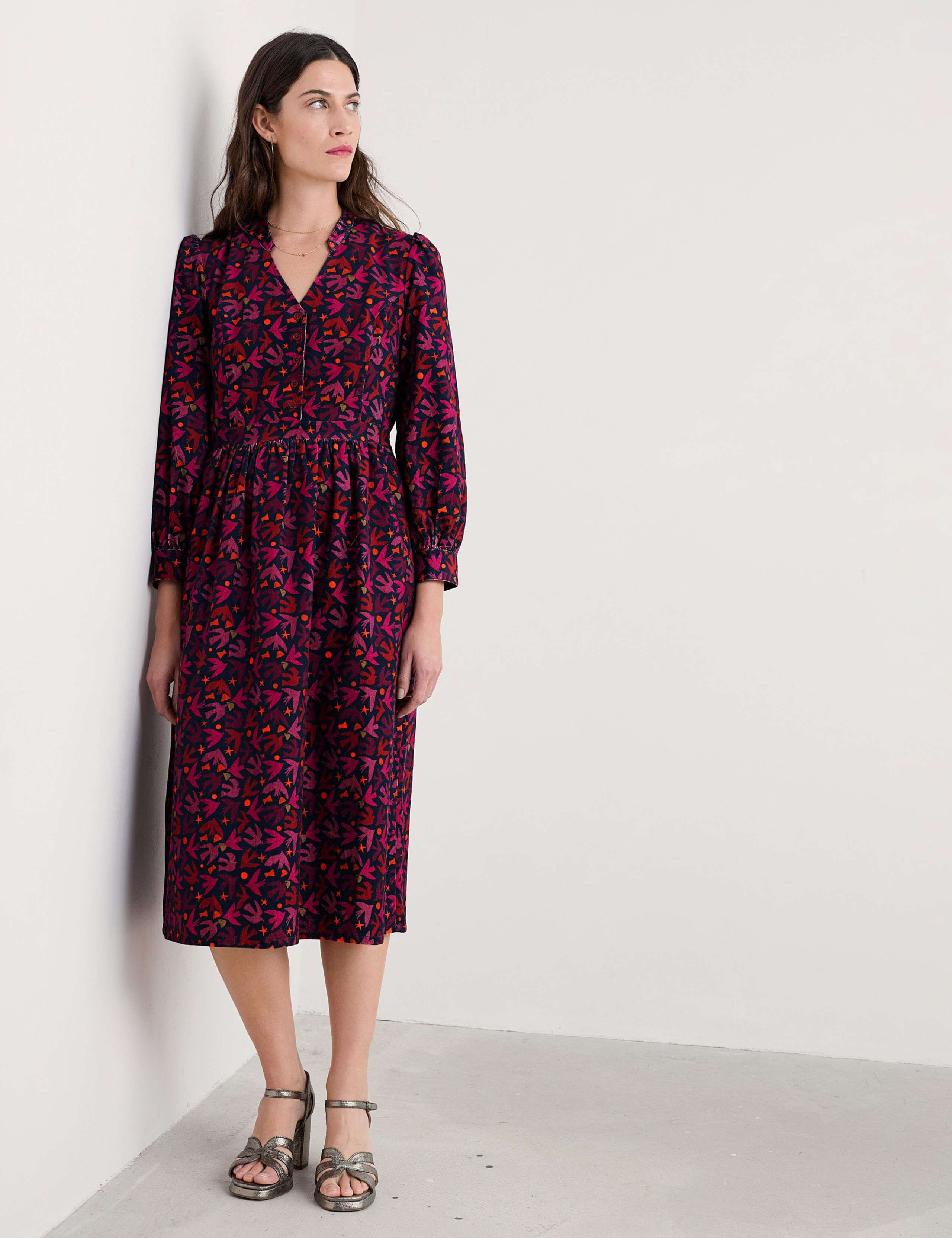 Pure Cotton Cord Printed Waisted Midi Dress 3 of 6