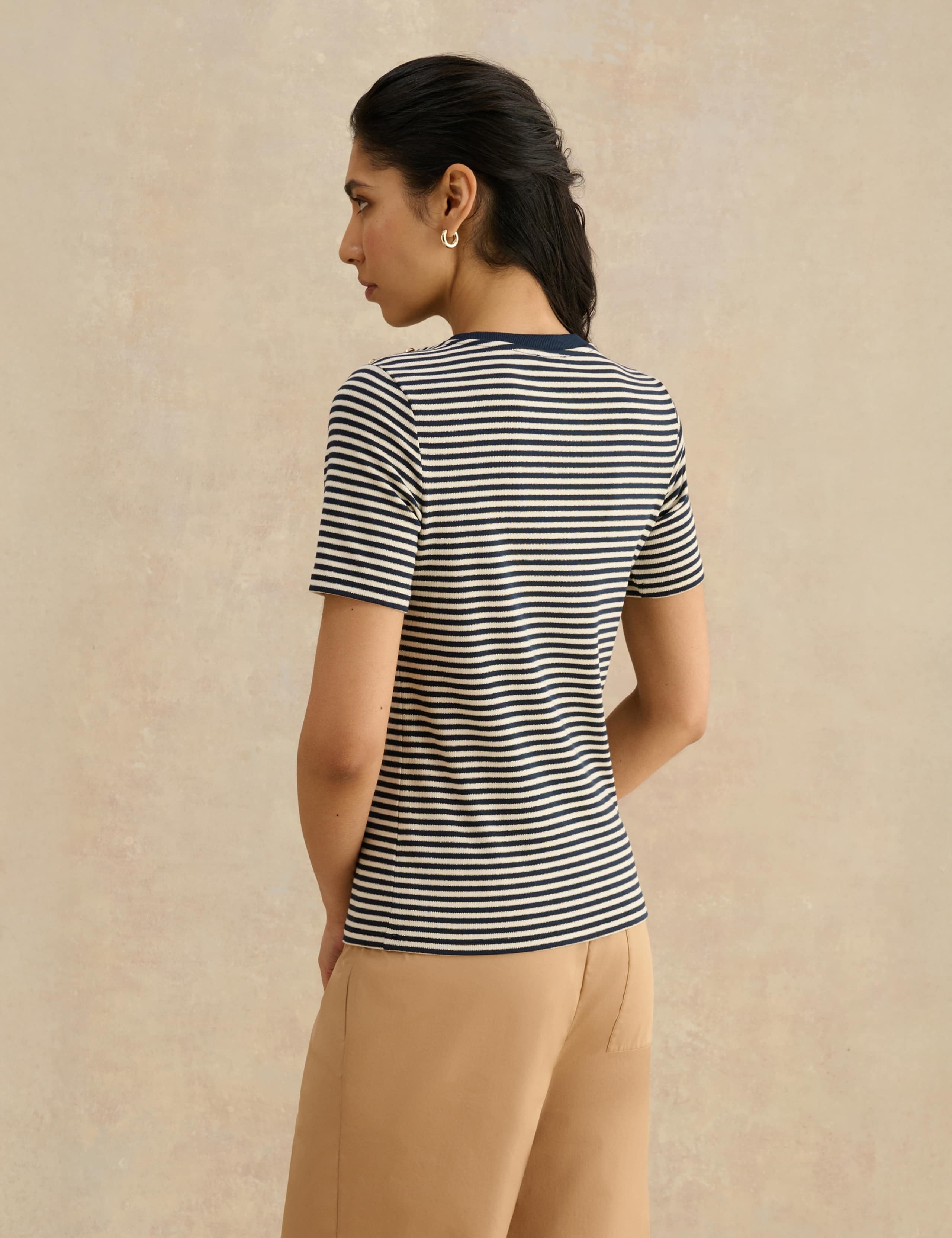 Sparkle Striped Button Detail T-Shirt 4 of 6