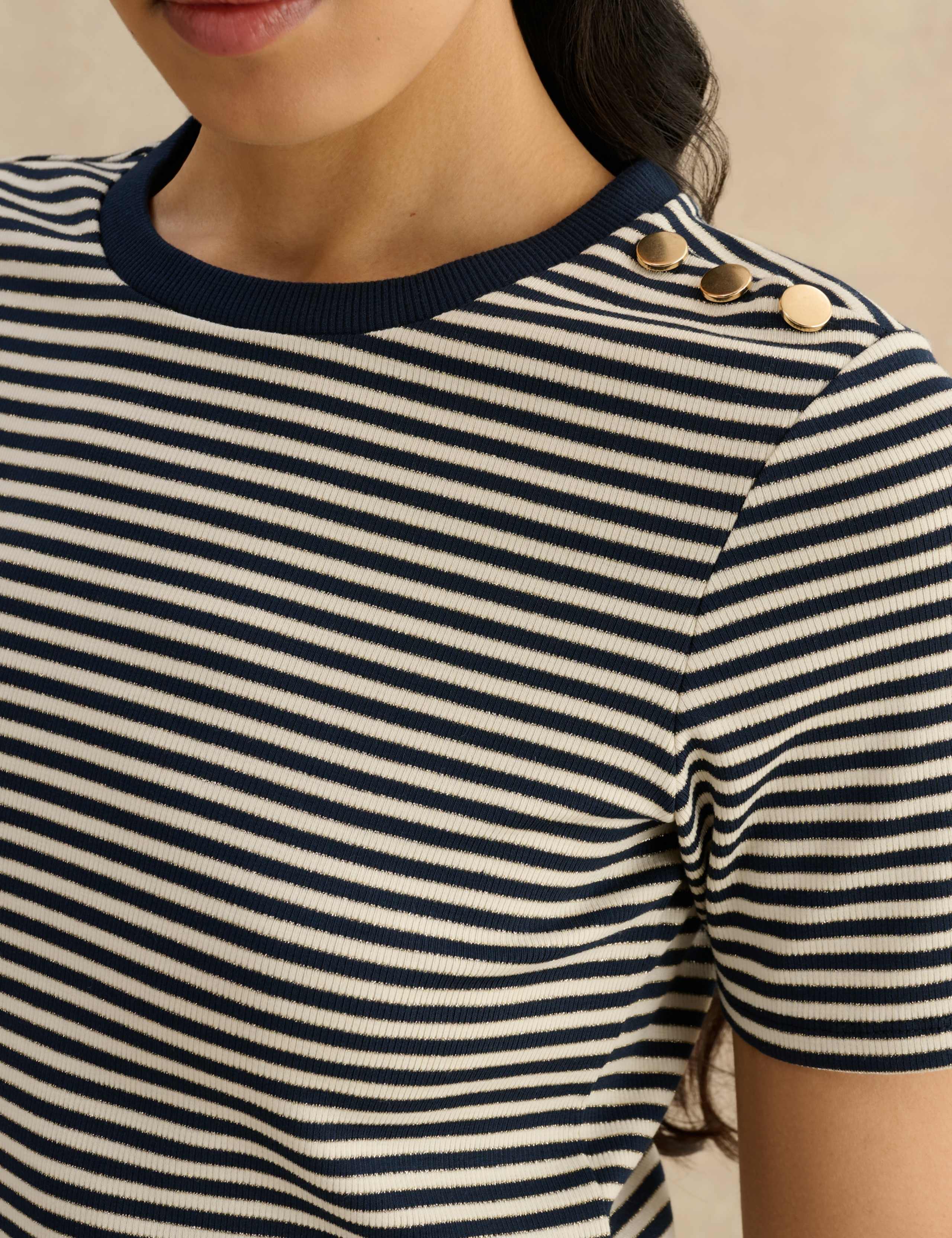 Sparkle Striped Button Detail T-Shirt 5 of 6
