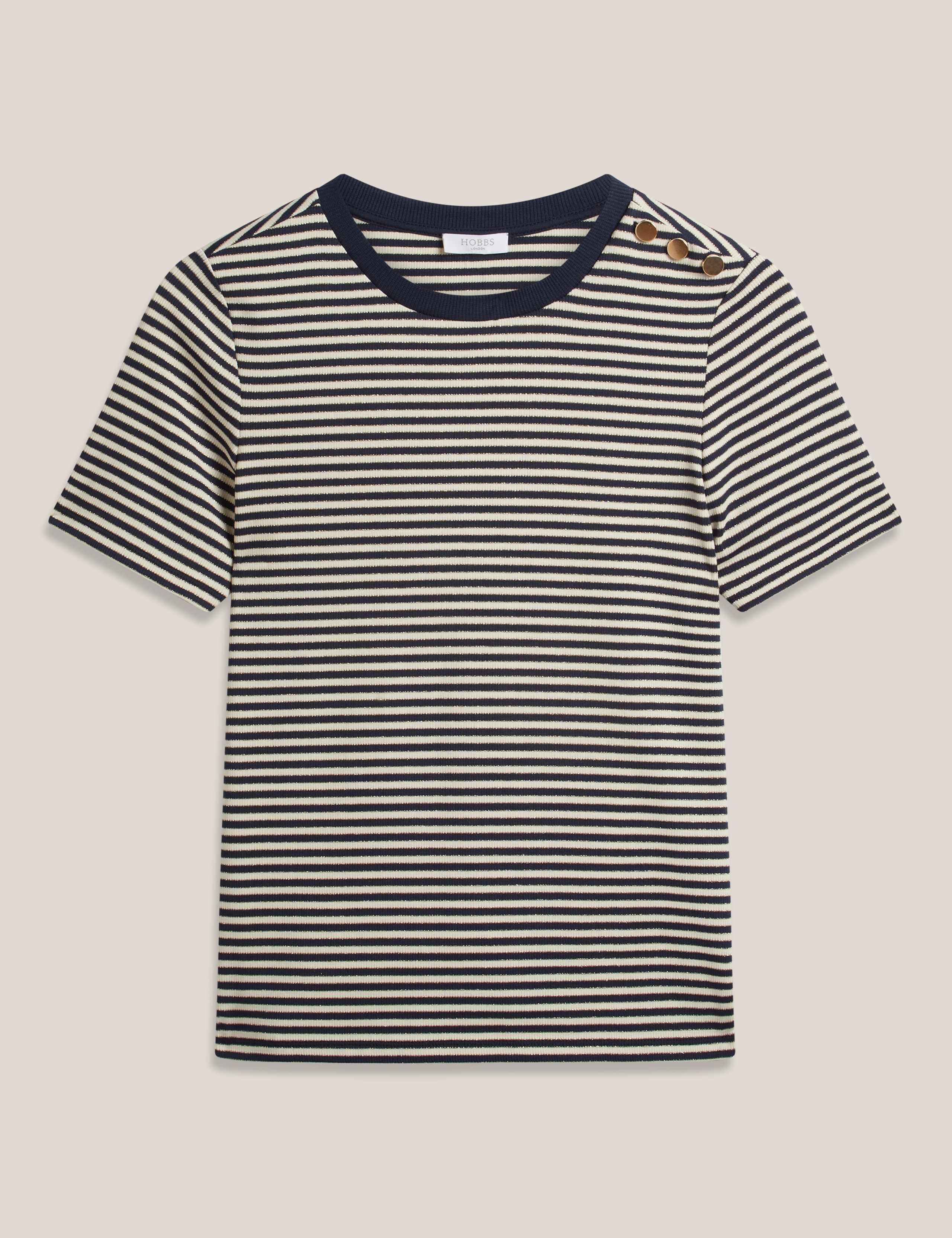Sparkle Striped Button Detail T-Shirt 2 of 6