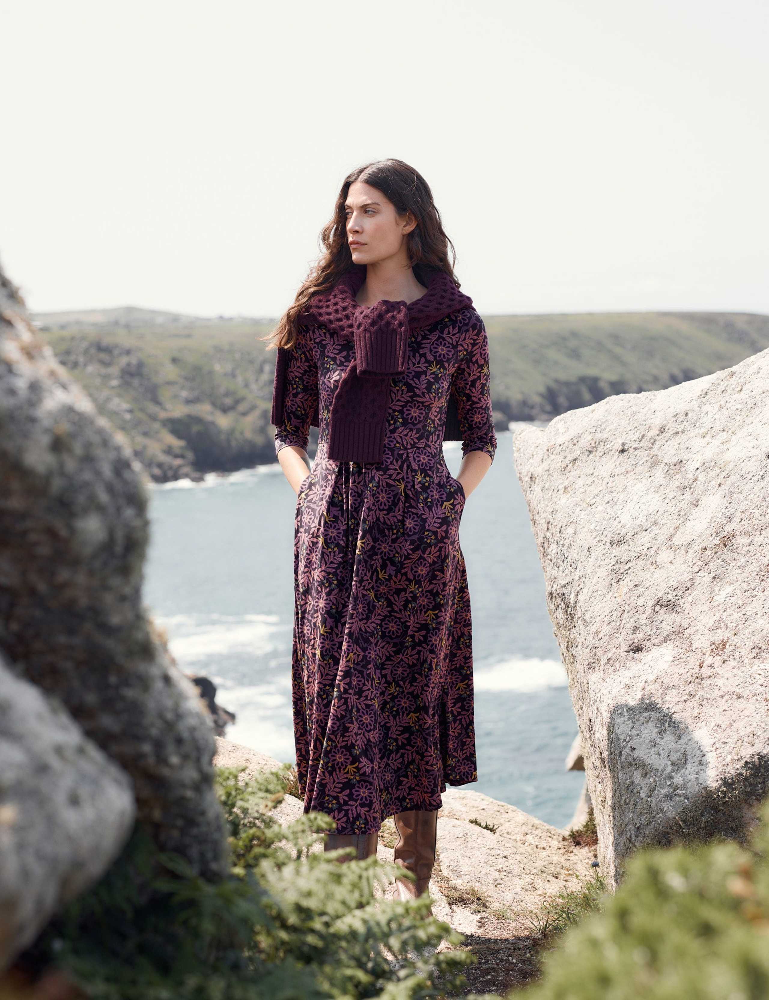 Cotton Rich Floral Waisted Midi Dress 1 of 6