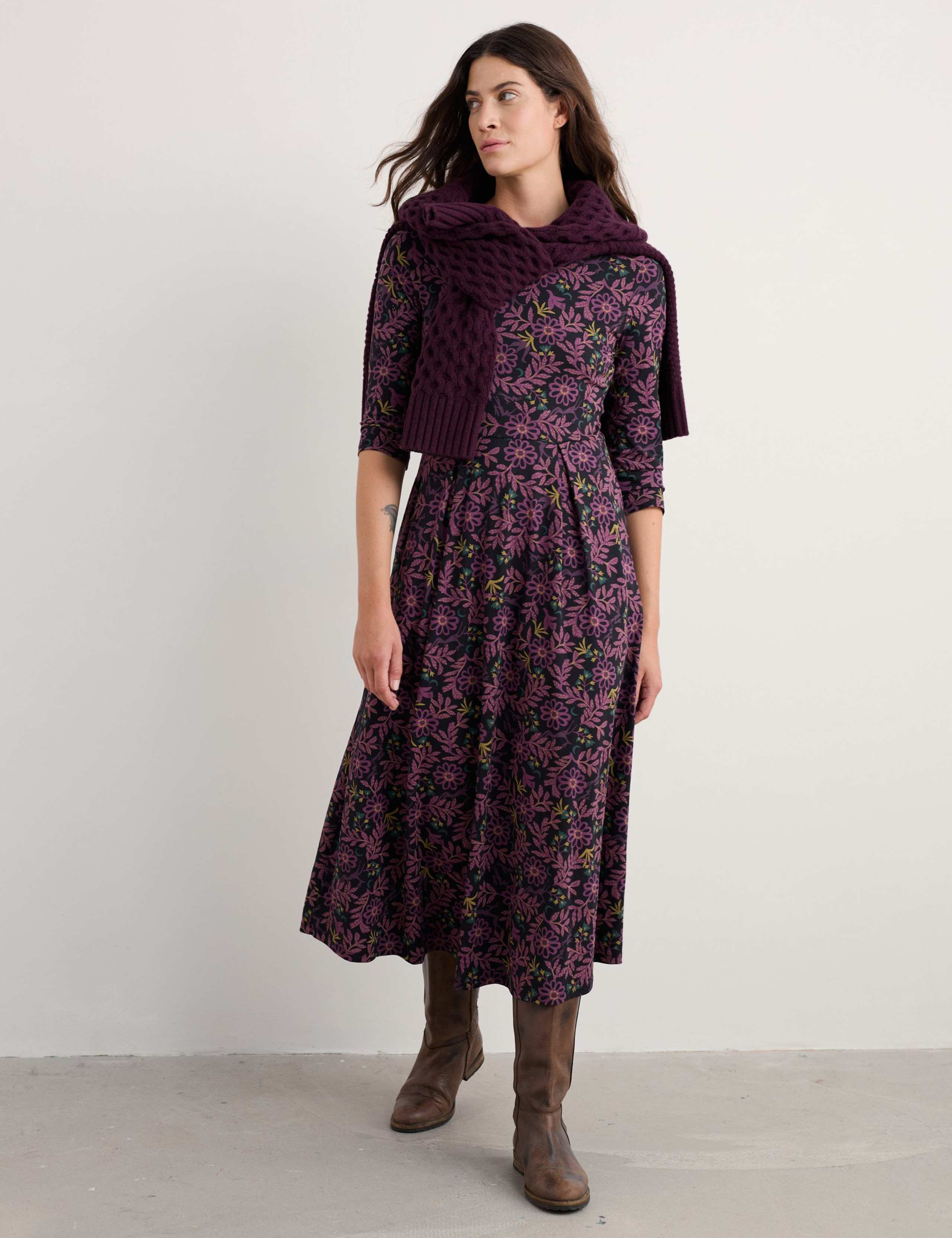 Cotton Rich Floral Waisted Midi Dress 3 of 6