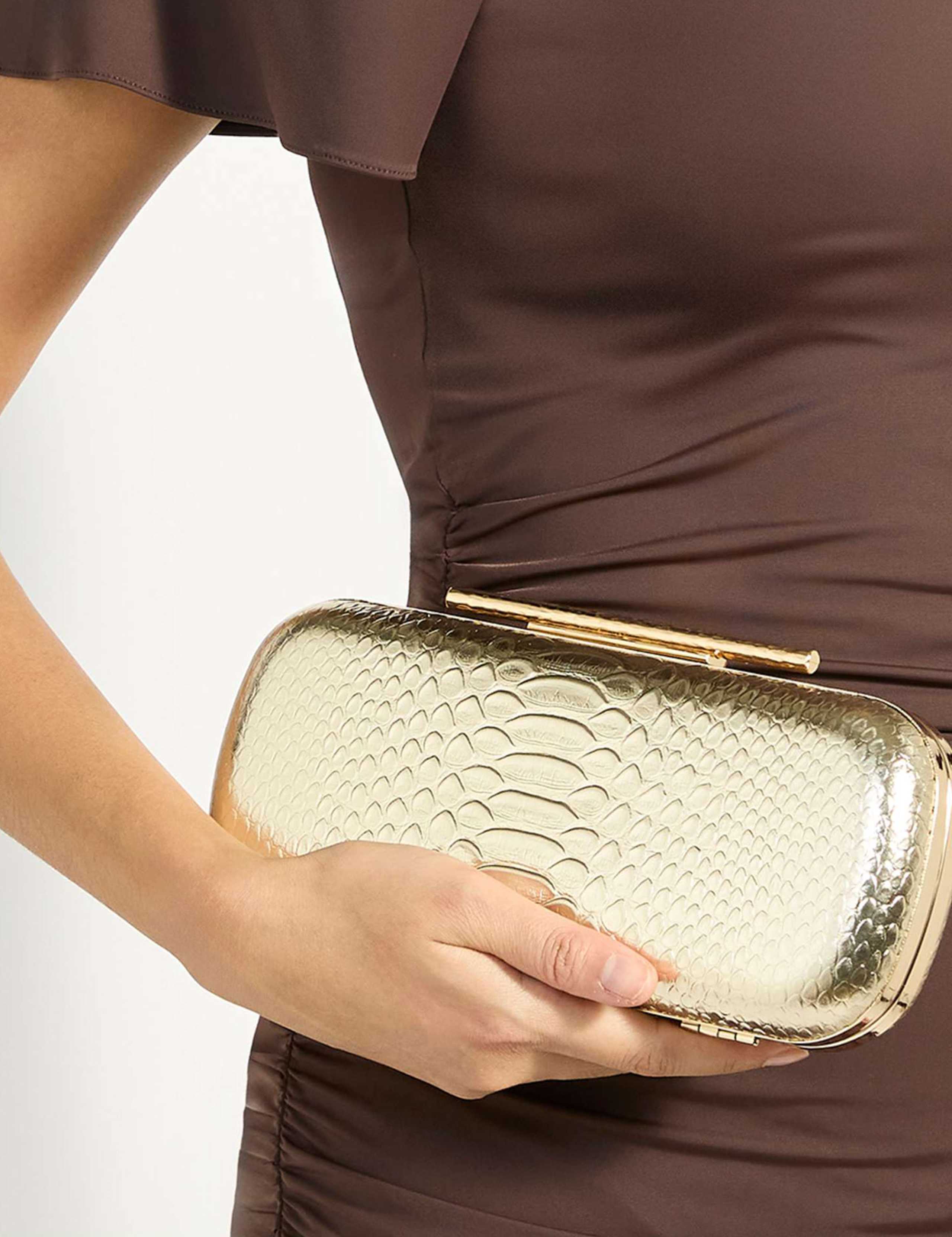 Leather Croc Effect Oval Hard Clutch Bag 1 of 6