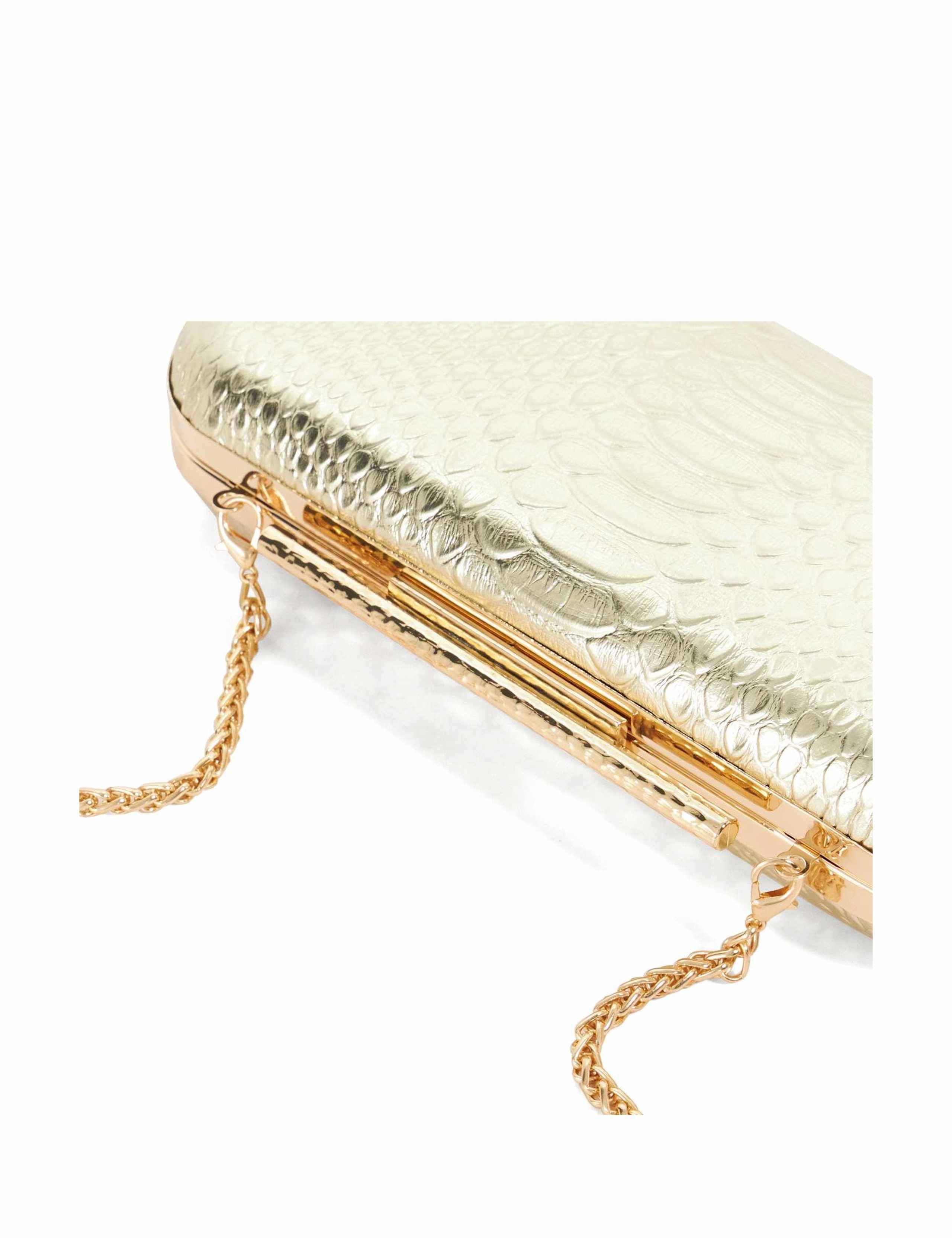 Leather Croc Effect Oval Hard Clutch Bag 5 of 6