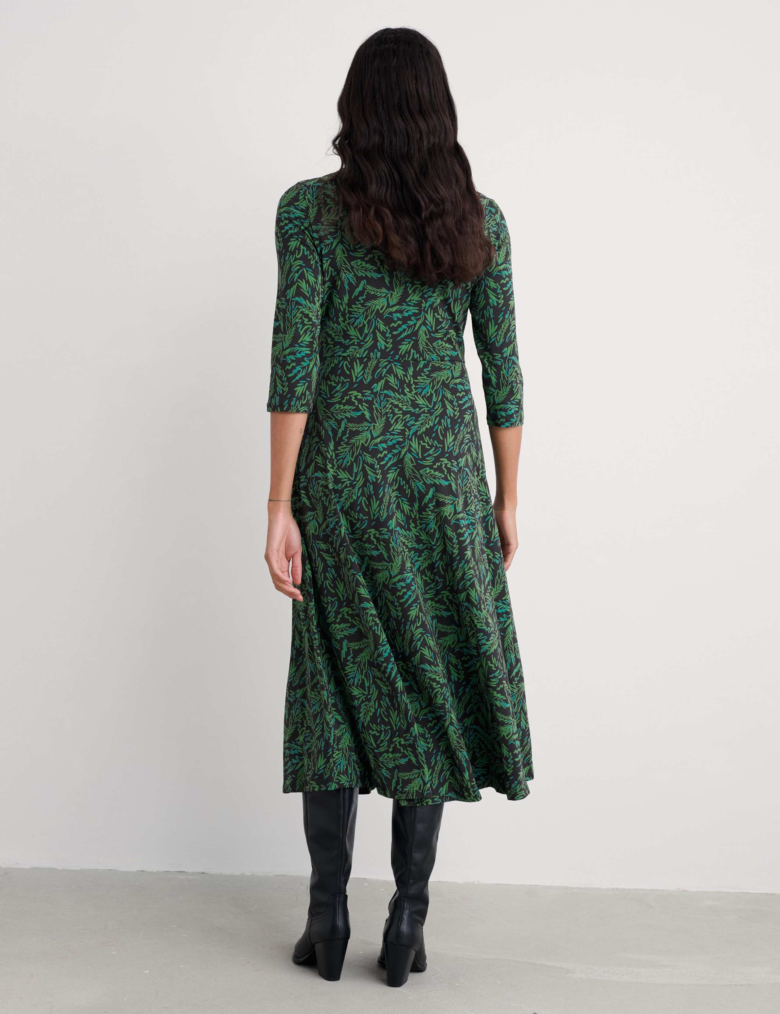 Cotton Rich Jersey Leaf Print Waisted Dress 4 of 5