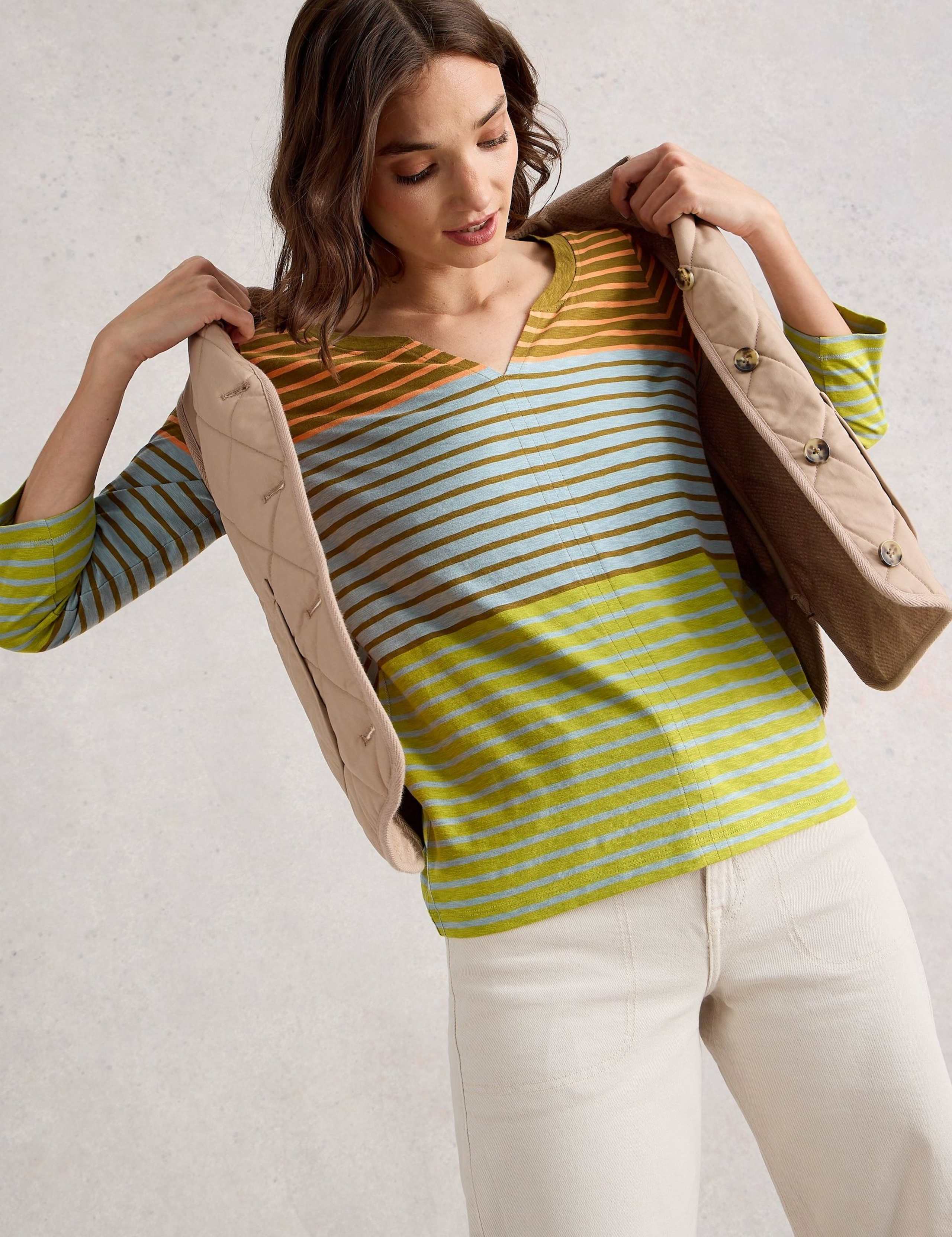Pure Cotton Striped V-Neck Top 3 of 6