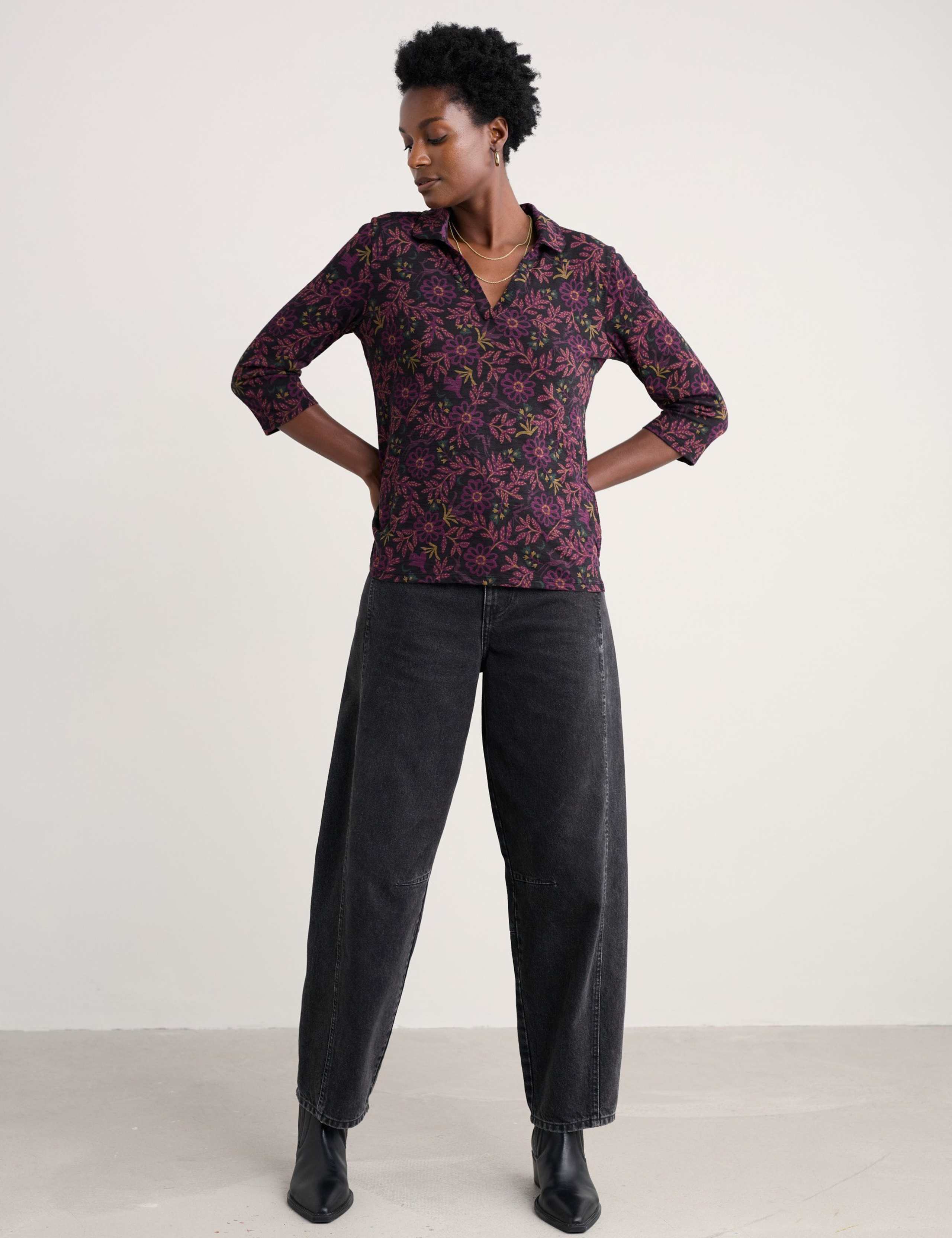 Pure Cotton Floral Collared Top 1 of 5